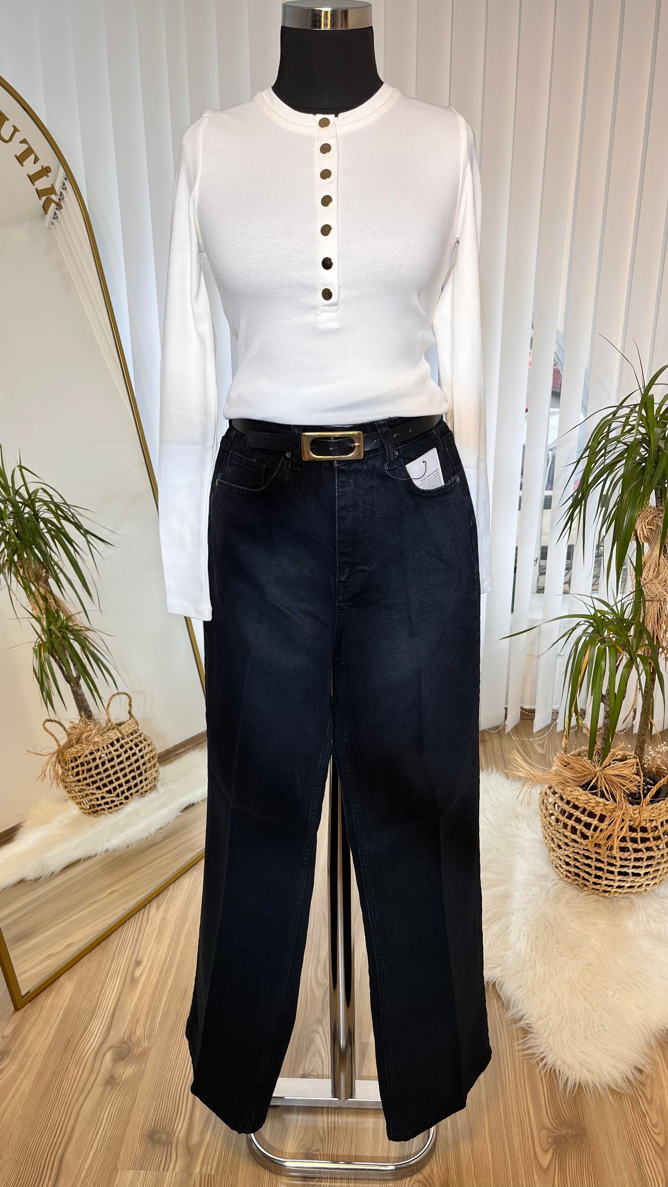 Wide Leg Antrasit Denim Pantolon