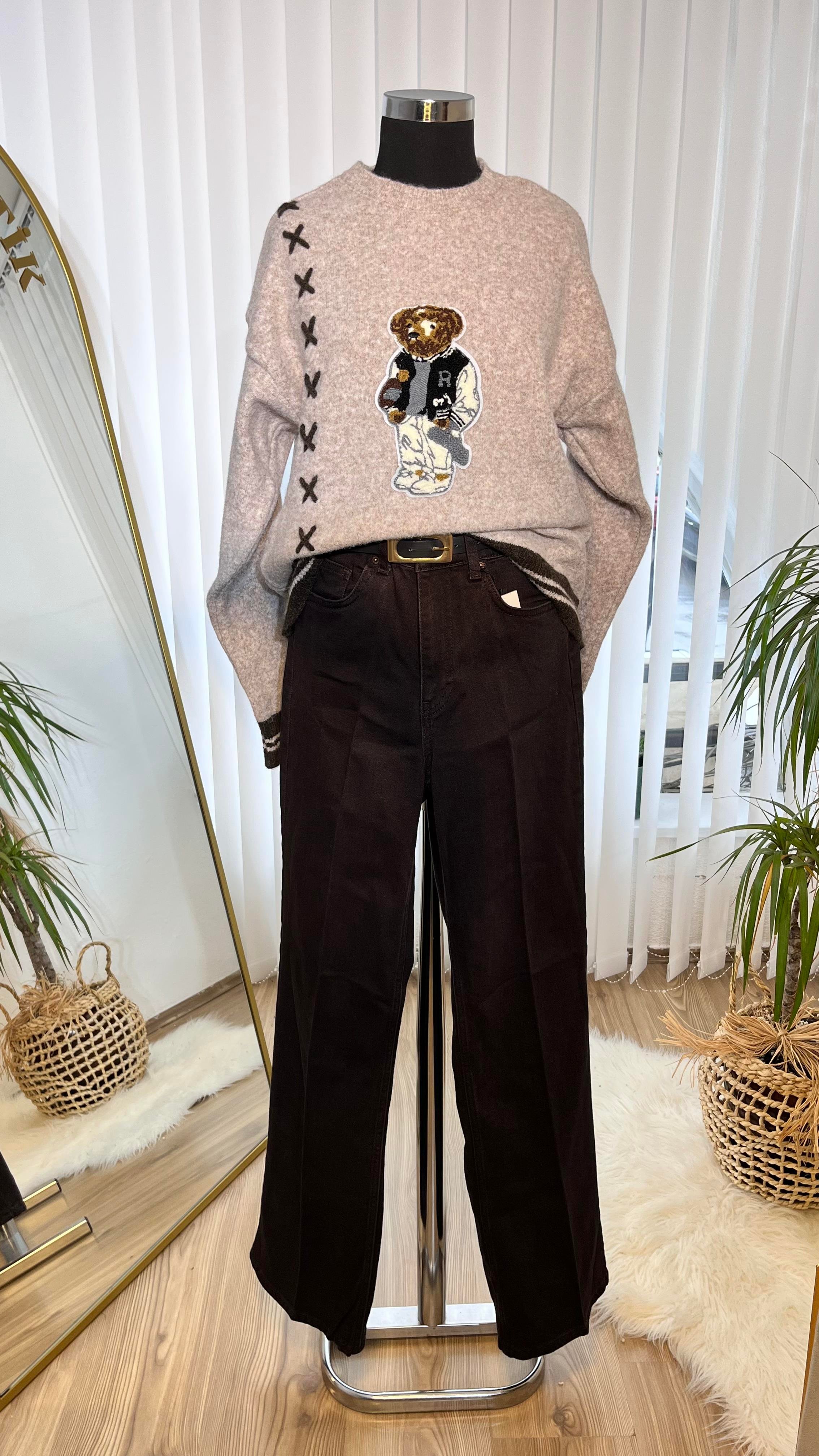 Wide Leg Kahverengi Denim Pantolon