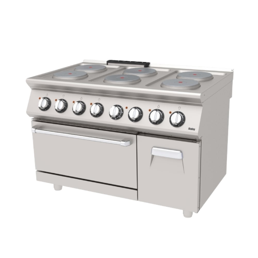 Atalay Seri 730 AEK-1273 D Elektrikli Kuzine | 6x Ø220 Plate + Fırın | GN 2/1 | 380-415 V | Dolaplı