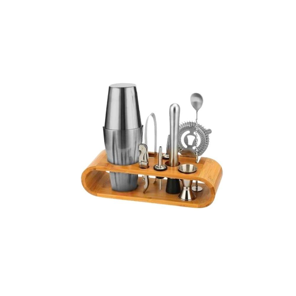 Vosco VSC-900B – 10 Parça Lüks Boston Kokteyl Shaker Seti (Ahşap Standlı, Profesyonel Bar Seti)