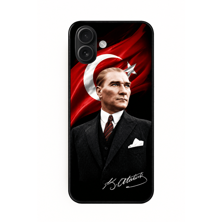 iPhone Atatürk ve Bayrak Full Tasarım Baskılı Lansman İçi Kadife Kılıf