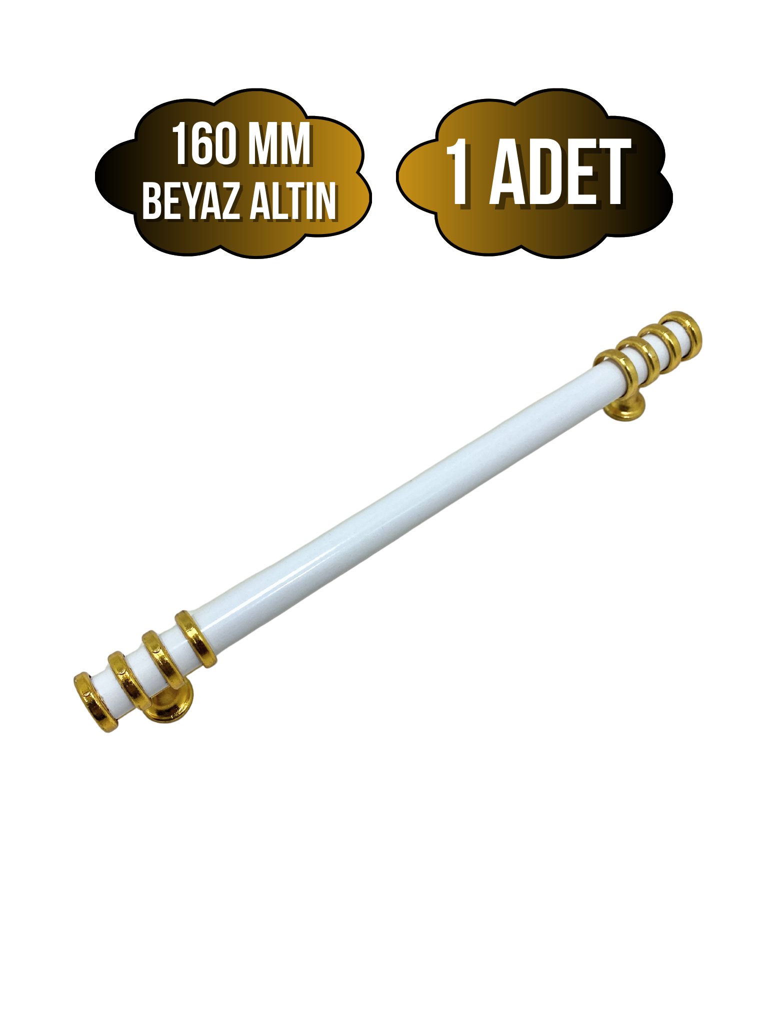 Detay Boru Beyaz Altın Dolap Kulpu Mobilya ve Mutfak Dolap Kulpu(BEYAZ - ALTIN)(160MM)