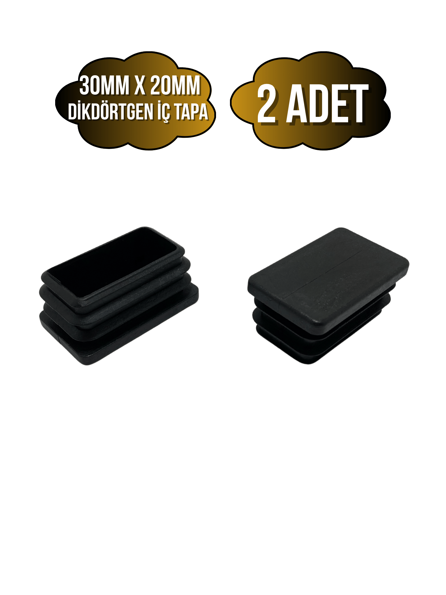 Dikdörtgen Demir Profil İç Tapa Geçme Plastik Ayak Geçme Koruma Plastiği(30MM x 20MM)(SİYAH)