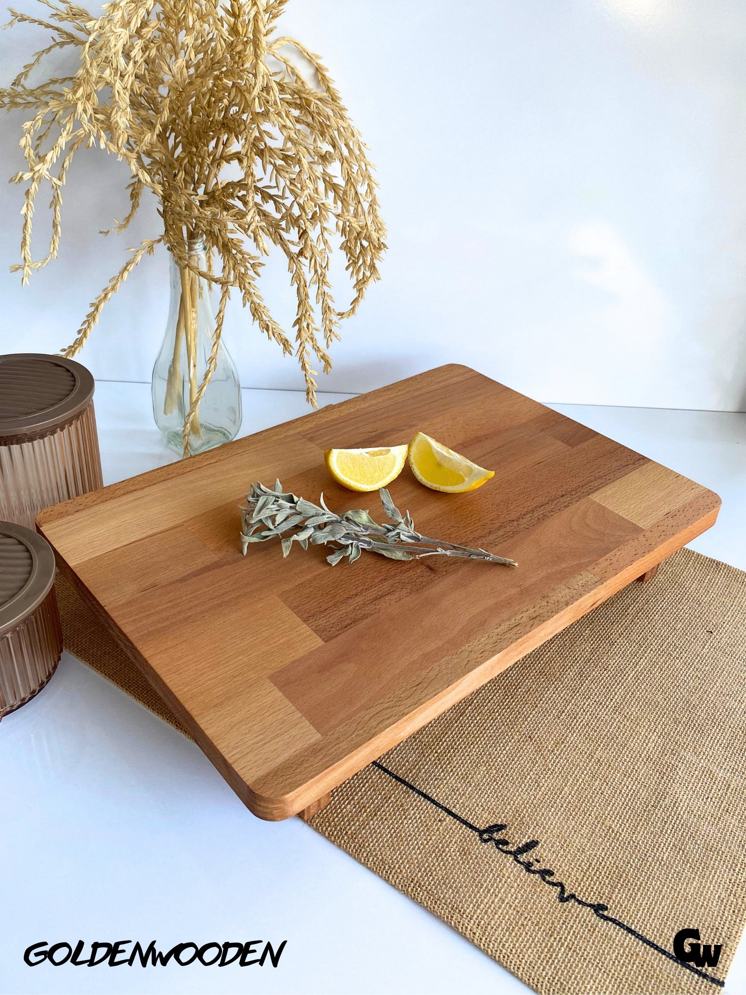 Doğal Ahşap Sunum Tabağı Ayaklı Ahşap Sunumluk(KAYIN/GÜRGEN)