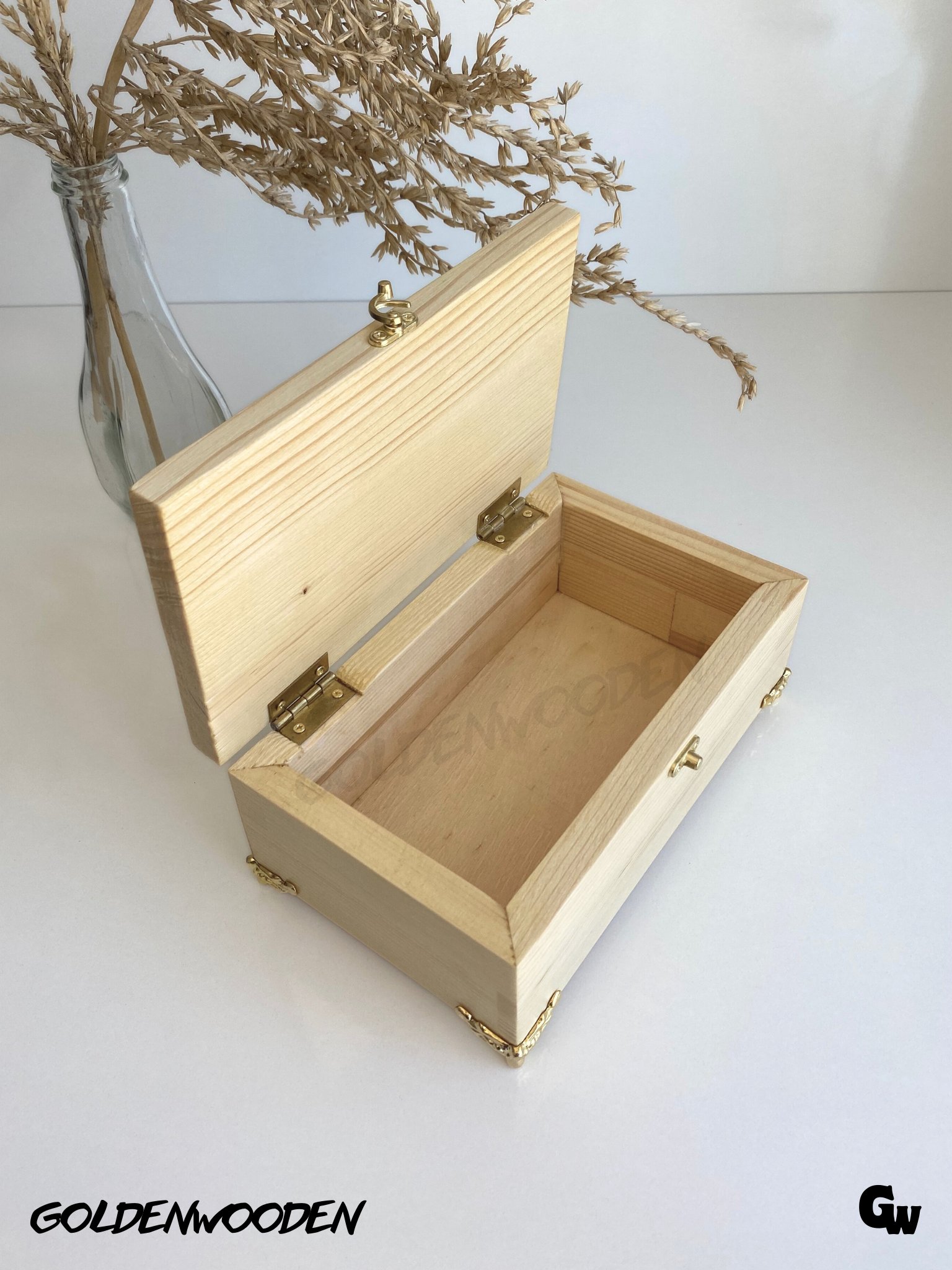 Doğal Ahşap Takı Kutusu Ahşap Saklama Kutusu(BEYAZ ÇAM)(BOY:20CM EN:12CM Yük:8,5cm)