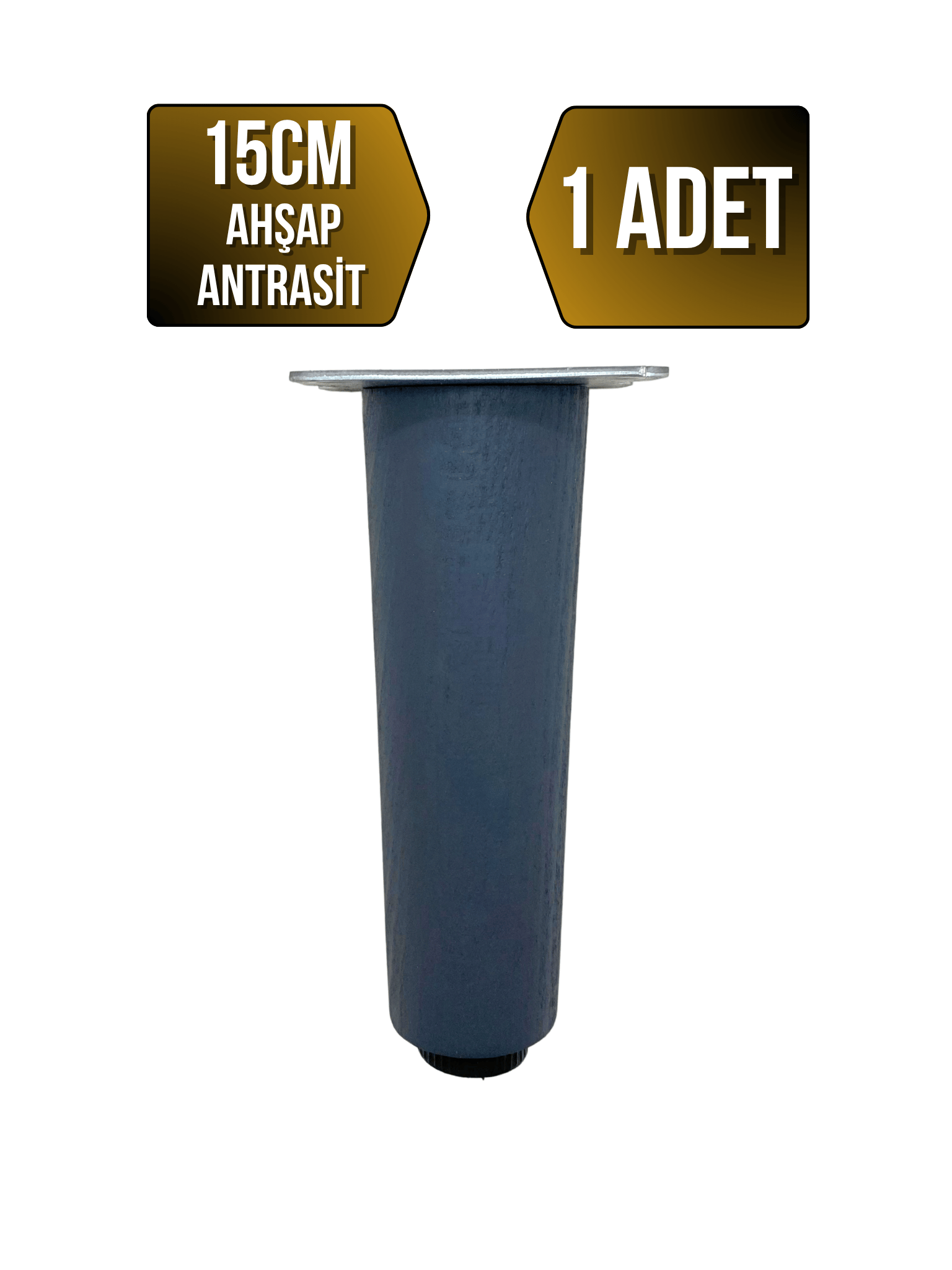 Düz Torna Ayarlı Ahşap Ayak Mobilya Masa ve Dolap Ayağı(ANTRASİT)(KAYIN / GÜRGEN)