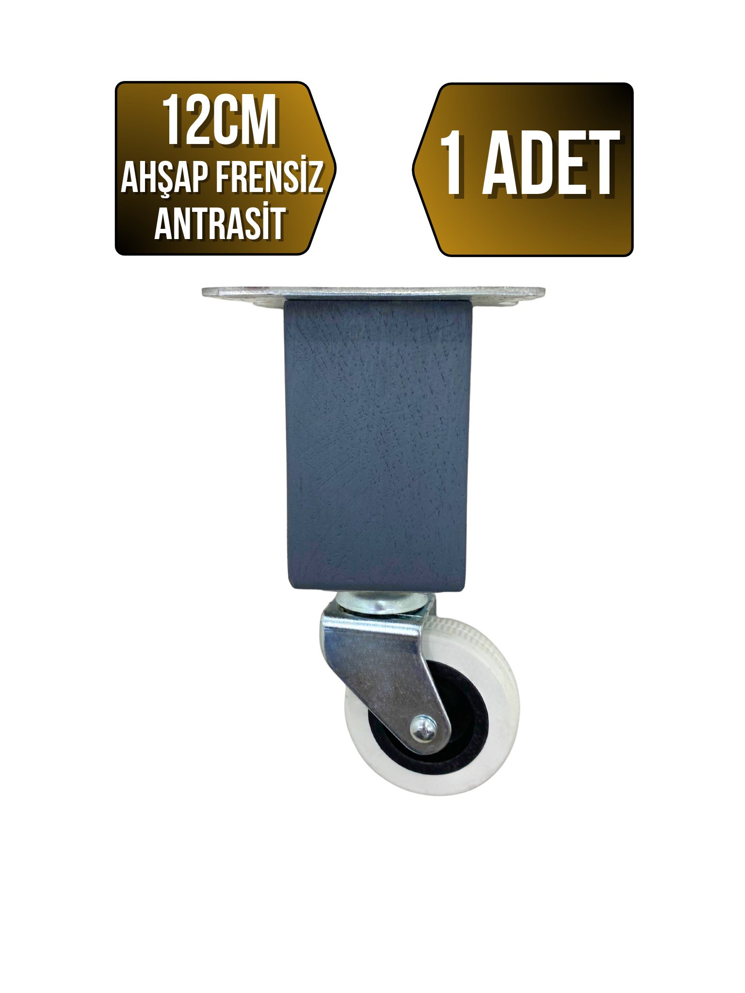 Kale Ahşap Tekerli Ayak Mobilya Masa Dolap Tekerli Ayağı(FRENSİZ)(ANTRASİT)