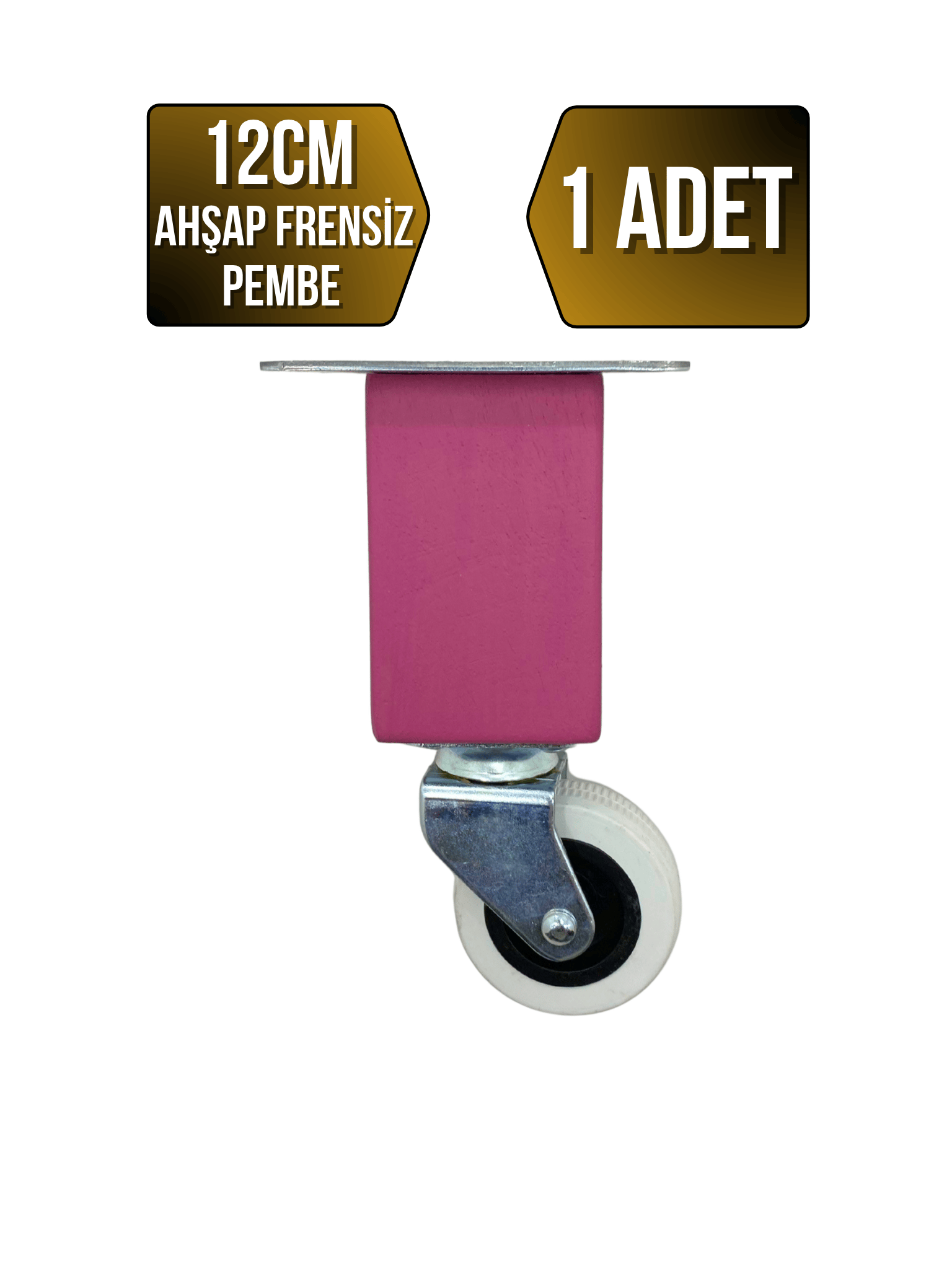 Kale Ahşap Tekerli Ayak Mobilya Masa Dolap Tekerli Ayağı(FRENSİZ)(PEMBE)
