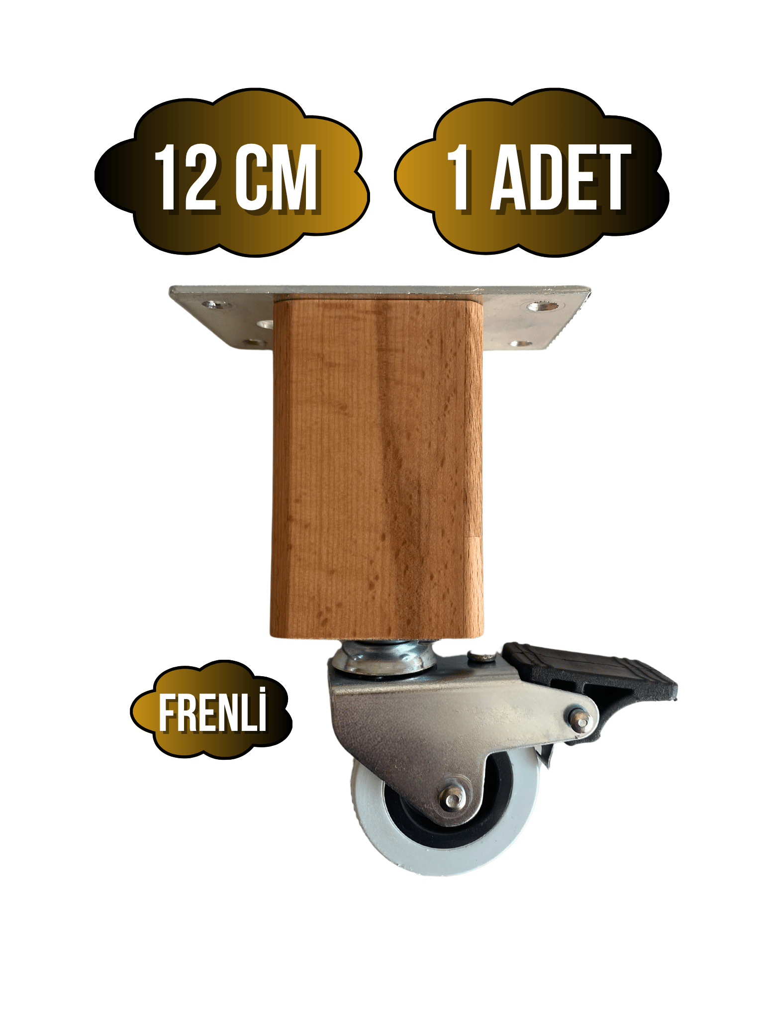 Kale Ahşap Tekerli Ayak Mobilya Masa ve Dolap Tekerli Ayağı(FRENLİ)(12CM-15CM)(KAYIN/GÜRGEN AĞACI)