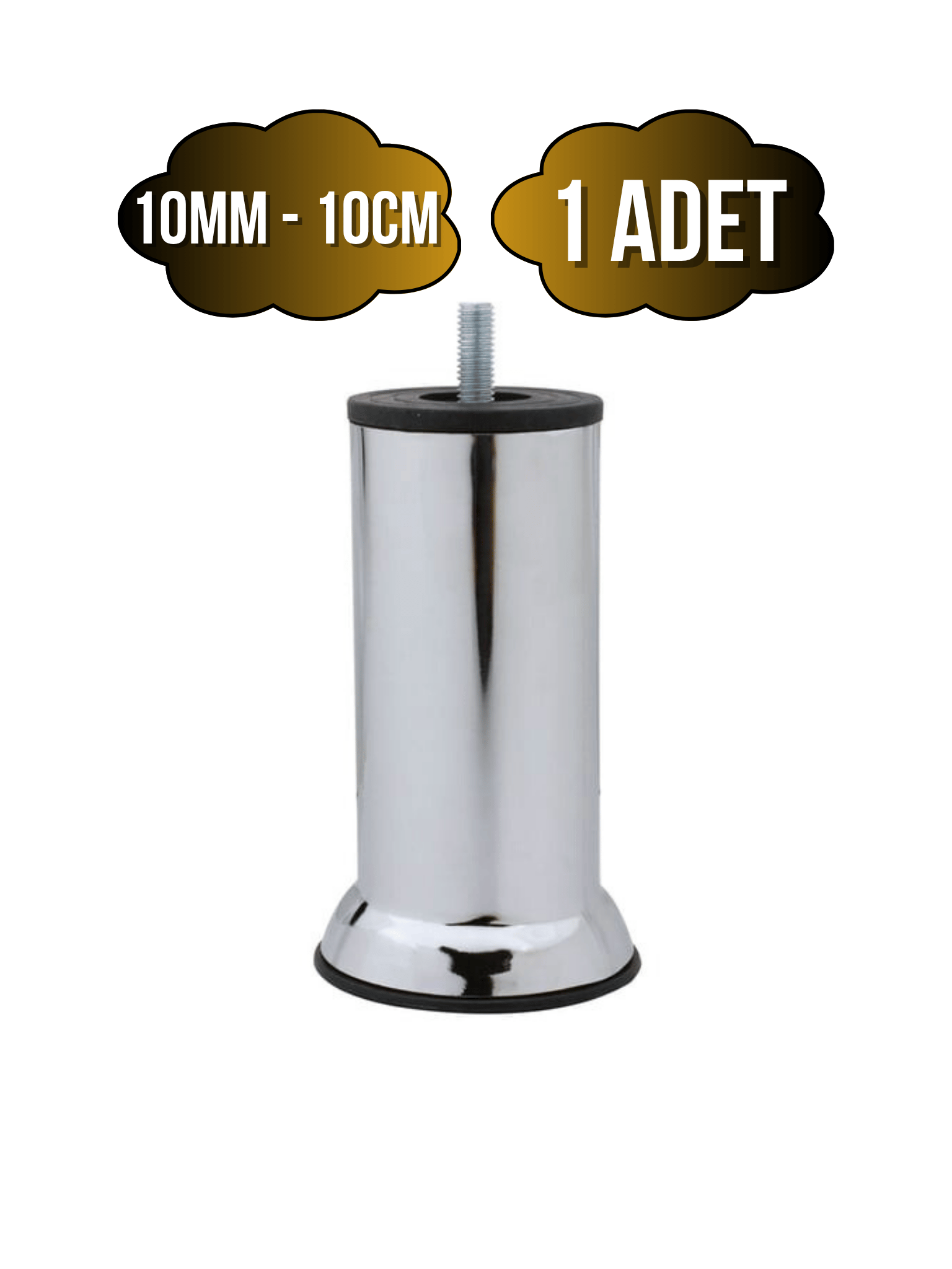 Metal Ayak Vidalı Pasolu Mobilya Yatak Koltuk Baza Ayağı(METAL)(10CM - 12CM)(KROM)(10MM)(VİDALI)