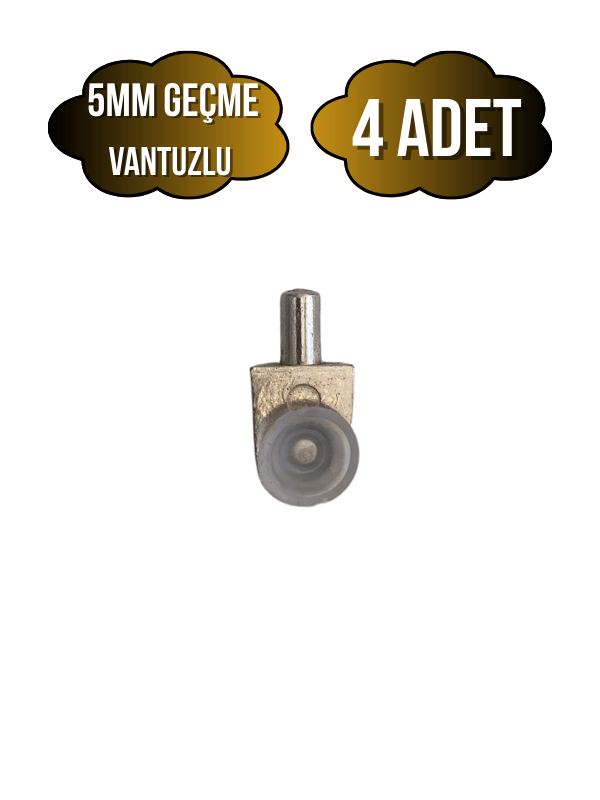 Metal Vakumlu 5mm Geçme Raf Pimi Vantuzlu Dolap Raf Altı Pimi(5MM)(VANTUZLU)(METAL)