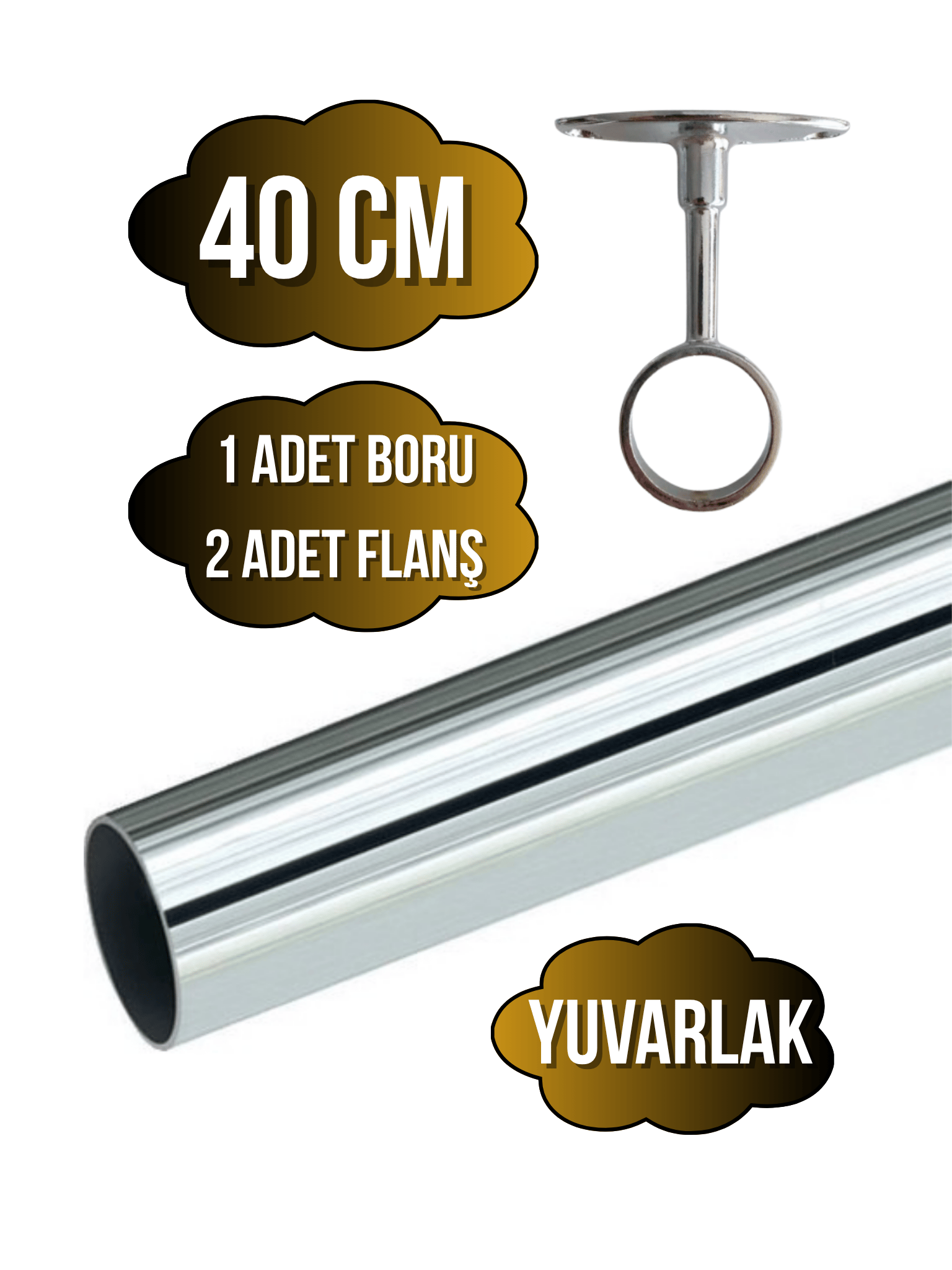 Metal Yuvarlak Krom Mobilya Dolap Askı Borusu(2 ADET AYAKLI AÇIK FLANŞ-1 ADET BORU)(KROM)(ÇAP:25MM)