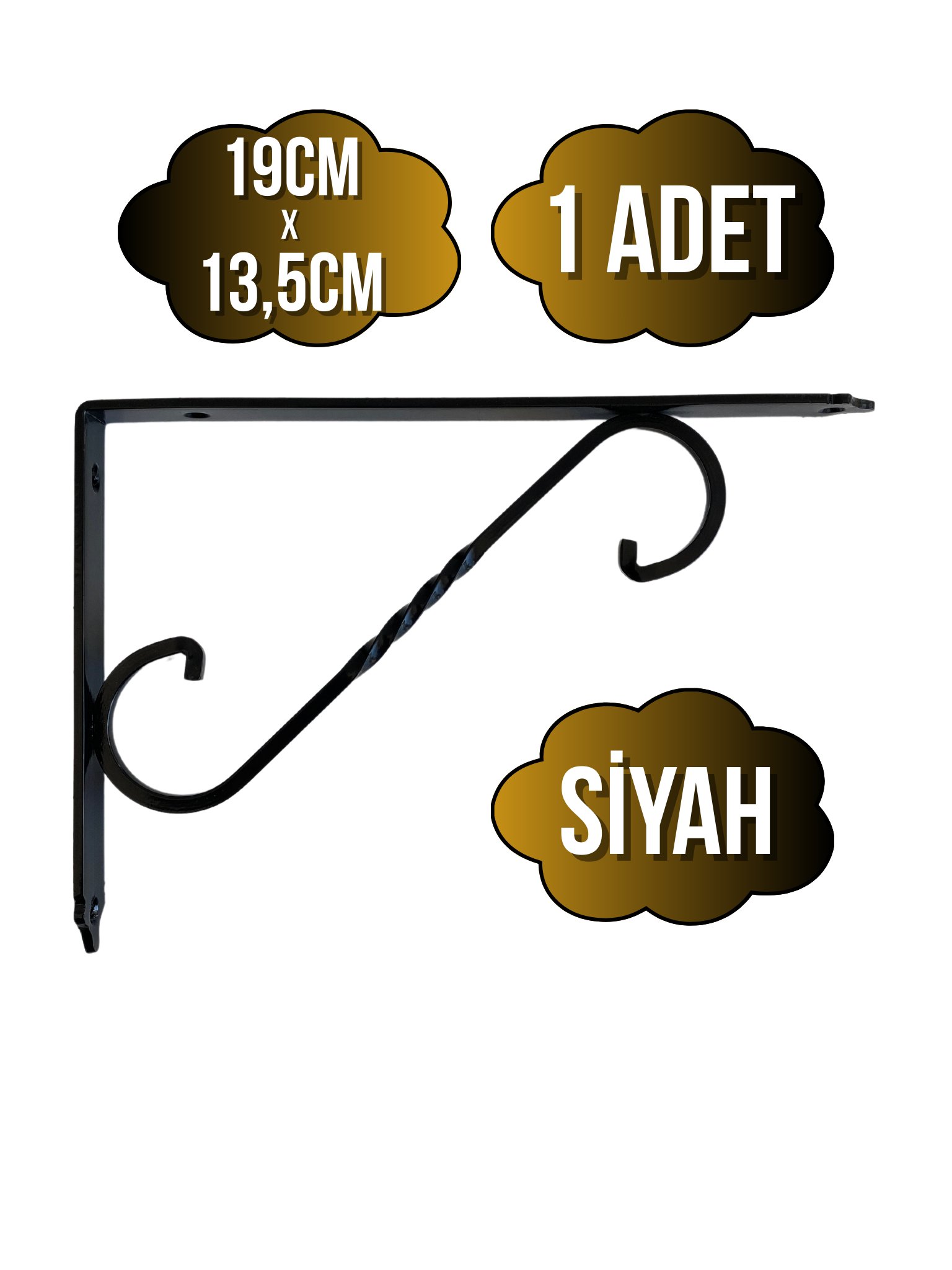 Raf Altı Ferforje Demir Tutucu L Raf Demiri Duvar Sabitleyici(METAL)(SİYAH)