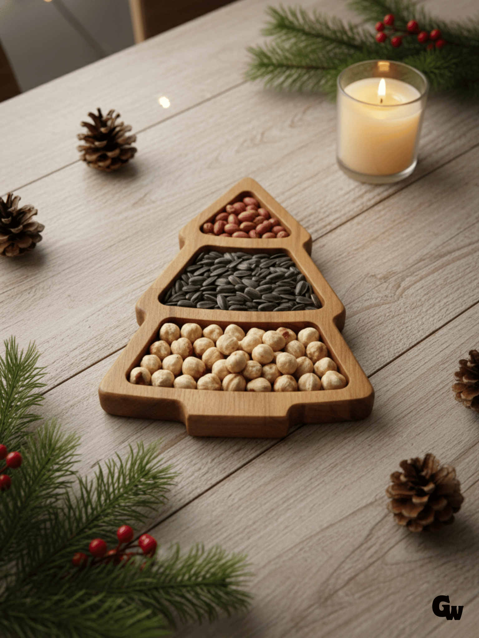 Yılbaşı Sunum Tabağı Noel Çam Ağacı Doğal Ahşap Çerez Tabağı(KAYIN / GÜRGEN)