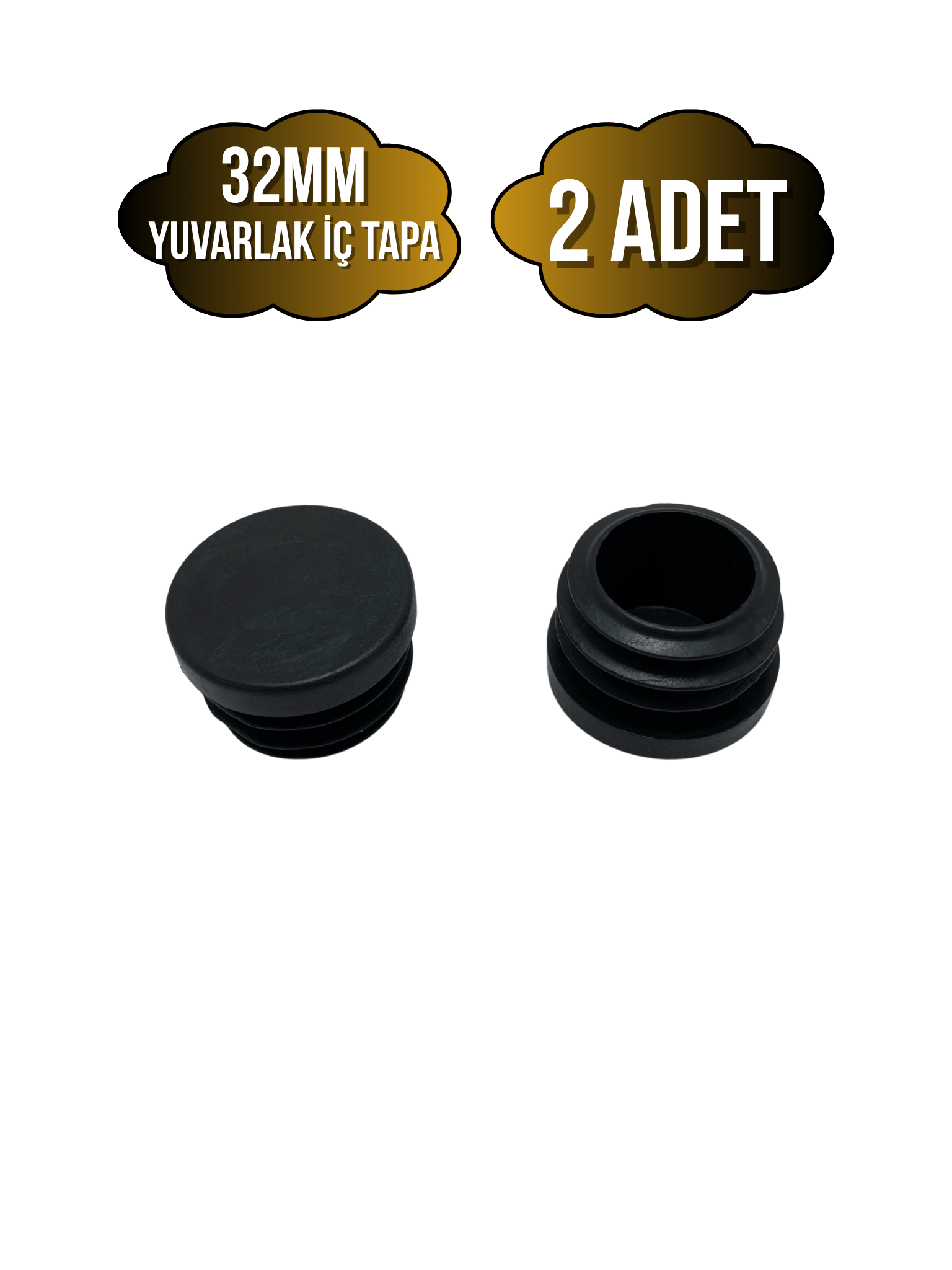 Yuvarlak Demir Profil İç Tapa Geçme Plastik Ayak Geçme Koruma Plastiği(32MM)(SİYAH)