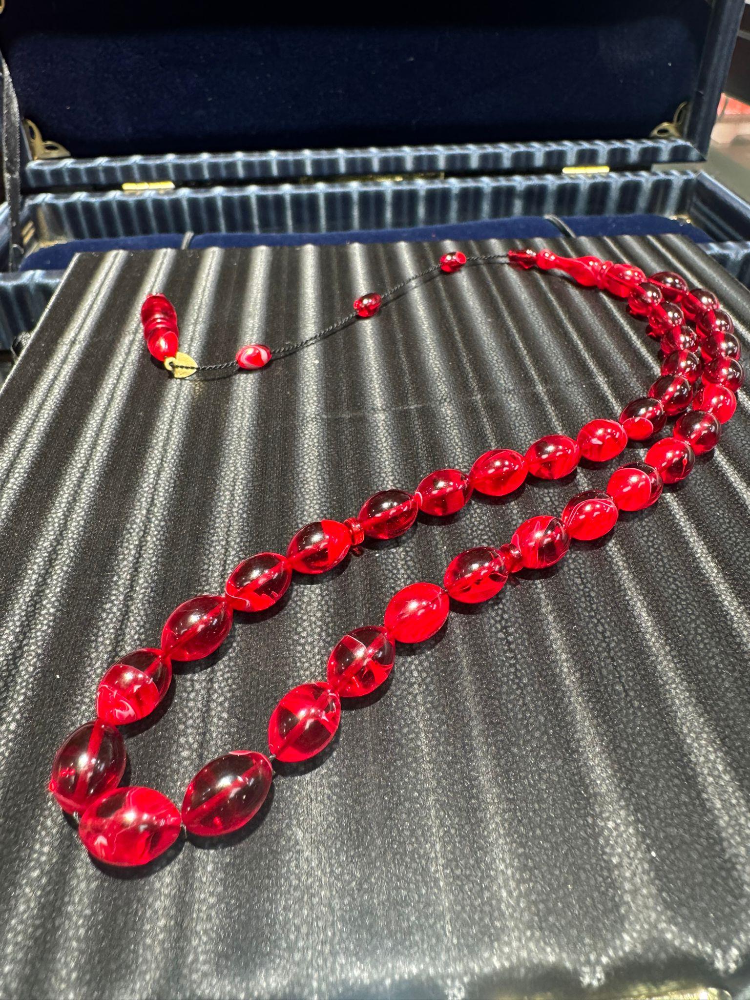 Kırmızı Ateş Kehribar Tesbih Usta İşçilikli Kapsül Kesim 7x10 mm