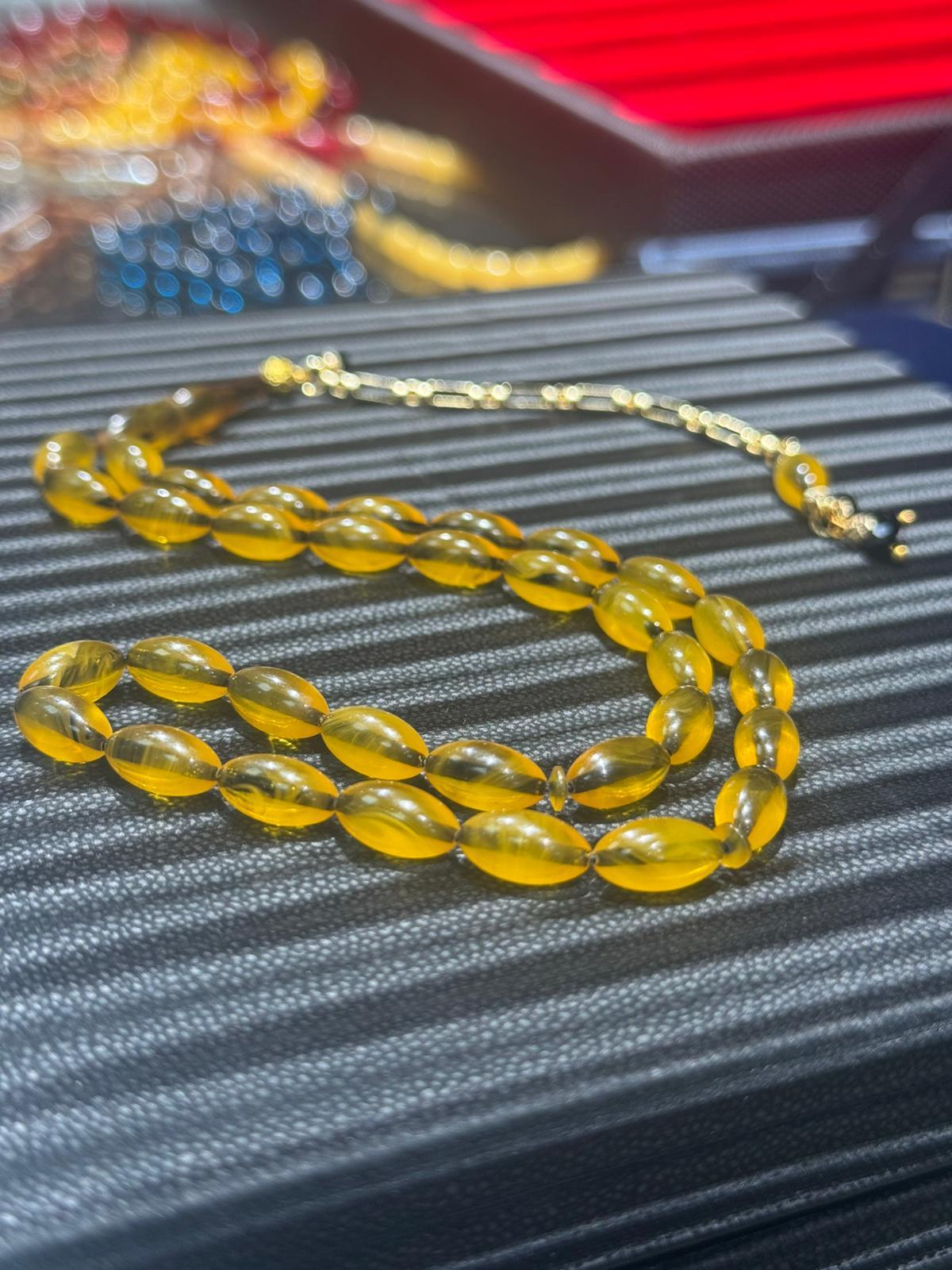 Osmanlı Benzetmesi Hareli Karamel Sıkma Kehribar Tesbih 7x11 mm Özel Döküm