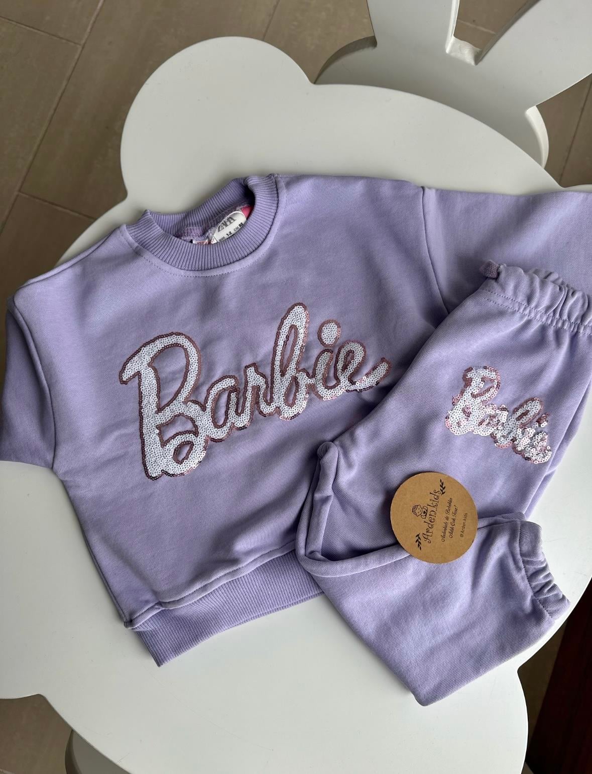 1-8 Yaş Lila Pullu Barbie Alt Üst Takım