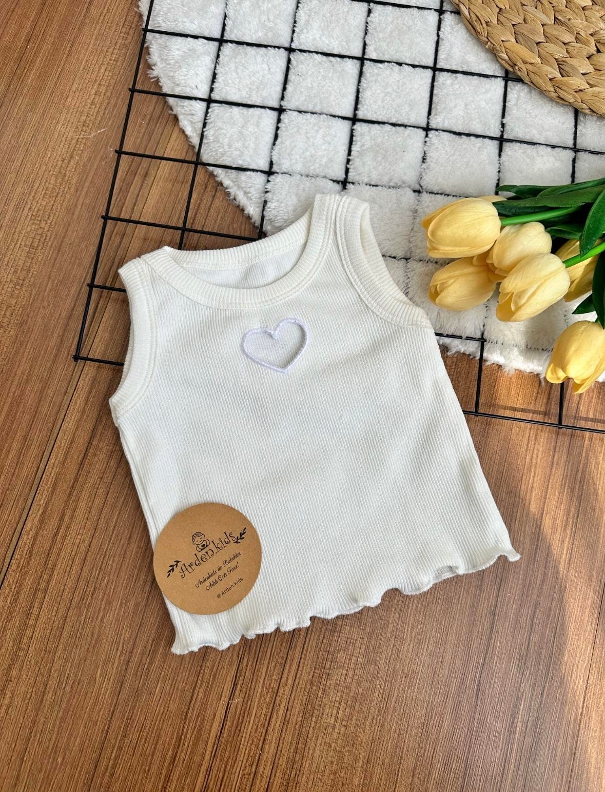 2-7 Yaş Ekru Kalpli Crop Top