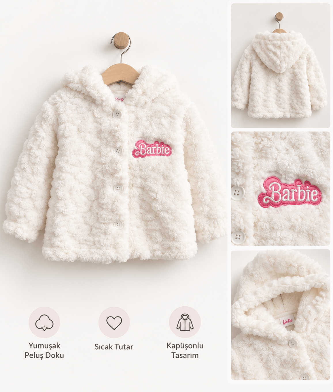 2 Yaş Ekru Barbie Peluş Mont