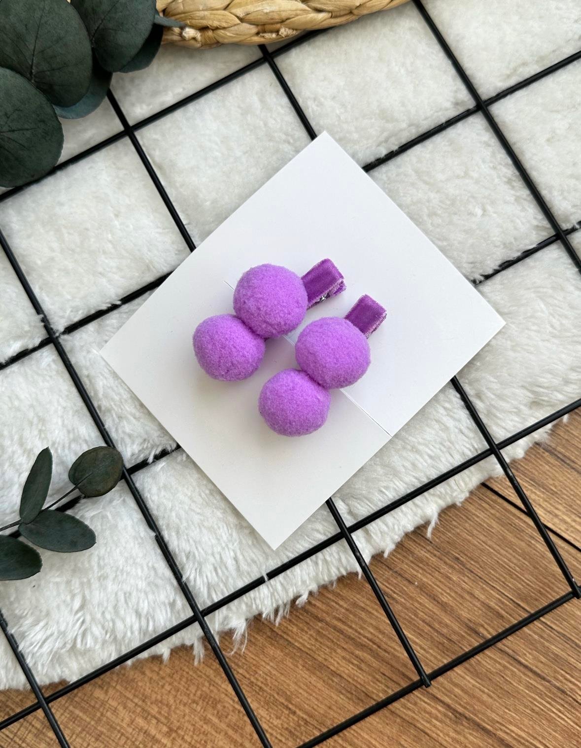 2'li Lila Ponpon Klips Set