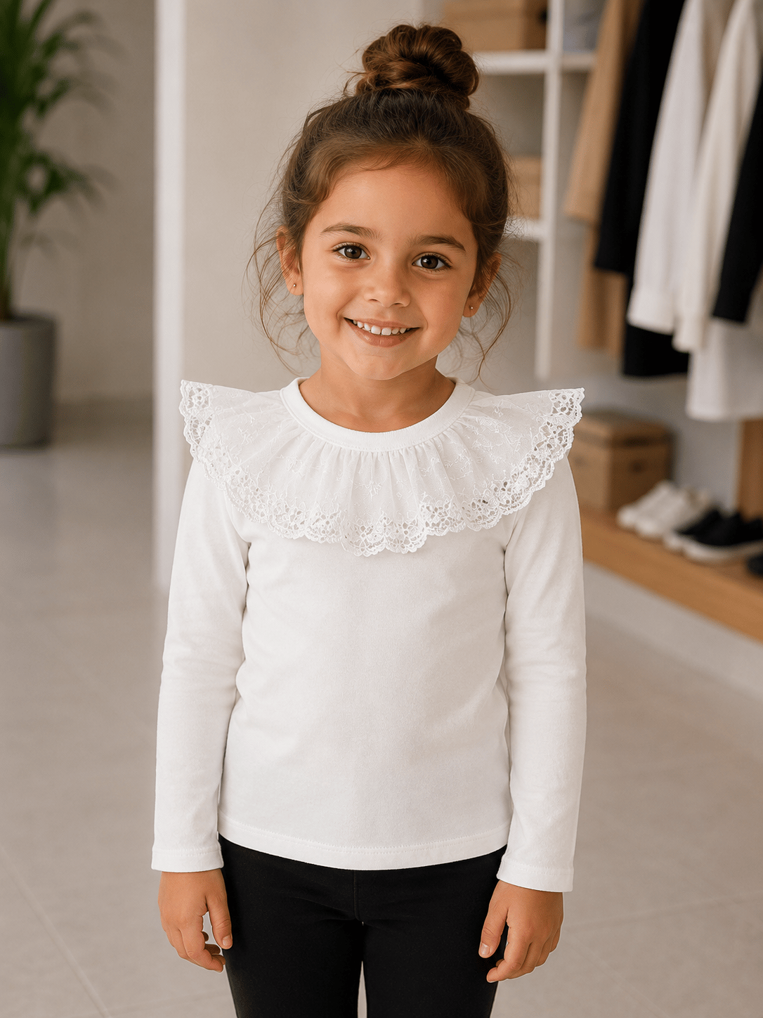 3-7 Yaş Ekru Yaka Fırfırlı Body