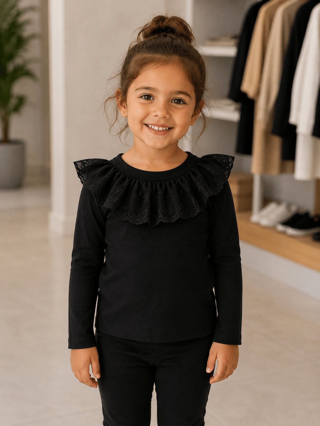 3-7 Yaş Siyah Yaka Fırfırlı Body