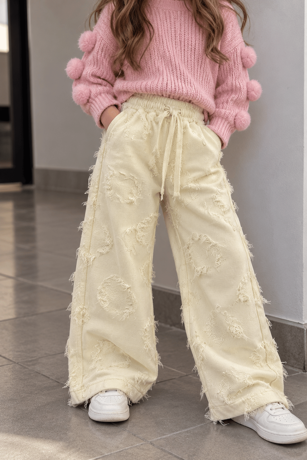 3-8 Yaş Sarı Püsküllü Bol Paça Pantolon