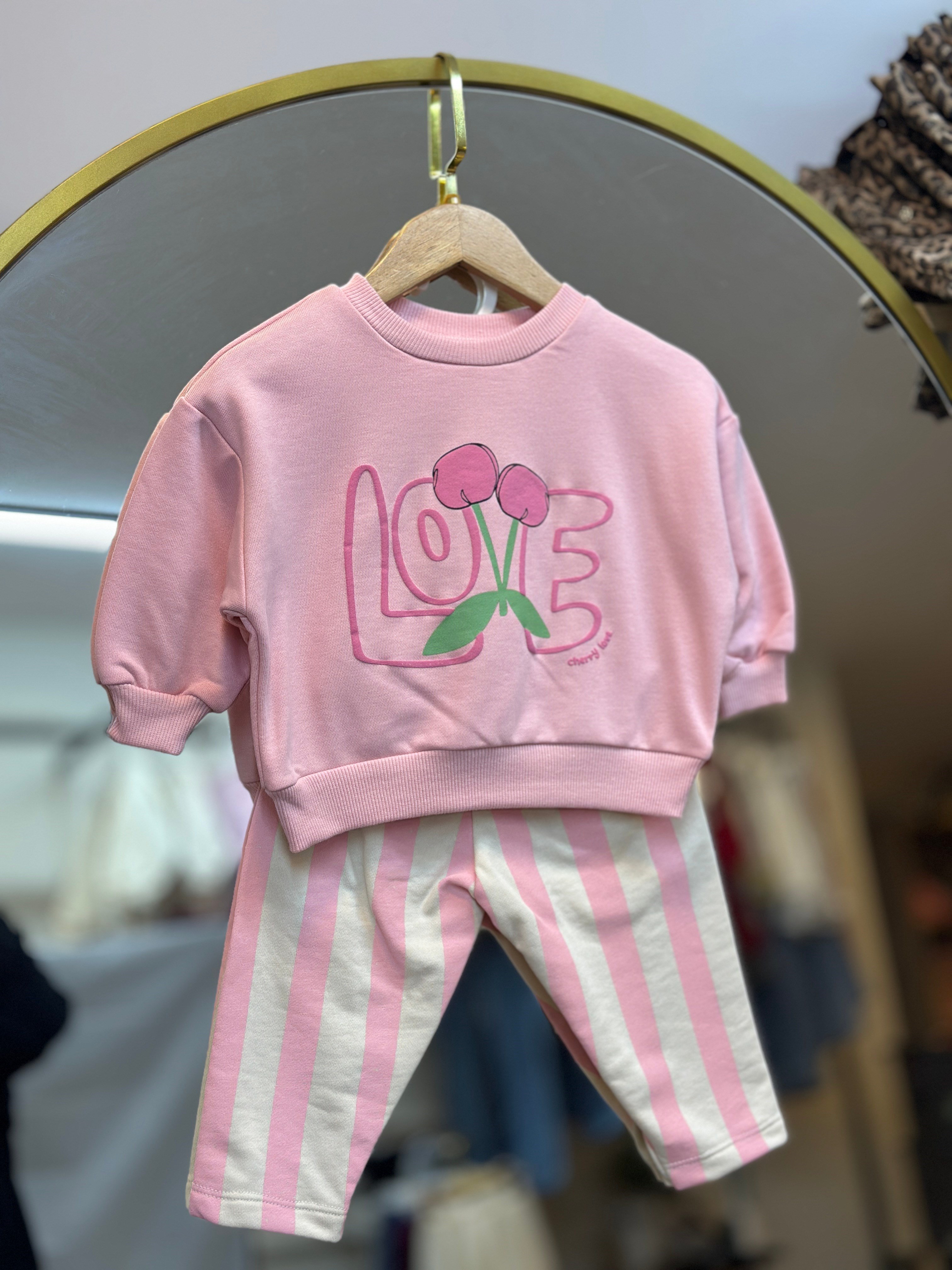 9-24 Ay Cheryy Love Pembe Çizgili Çocuk Takım