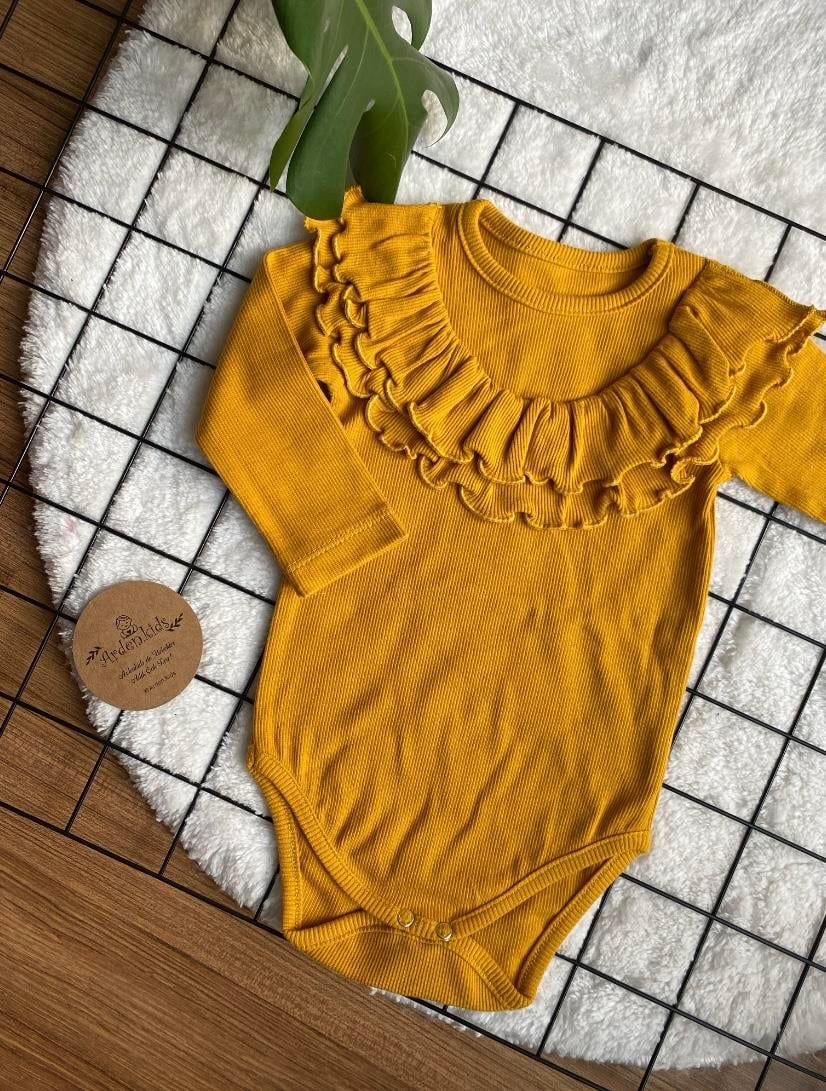 Hardal Fırfır Yaka Baby Romper
