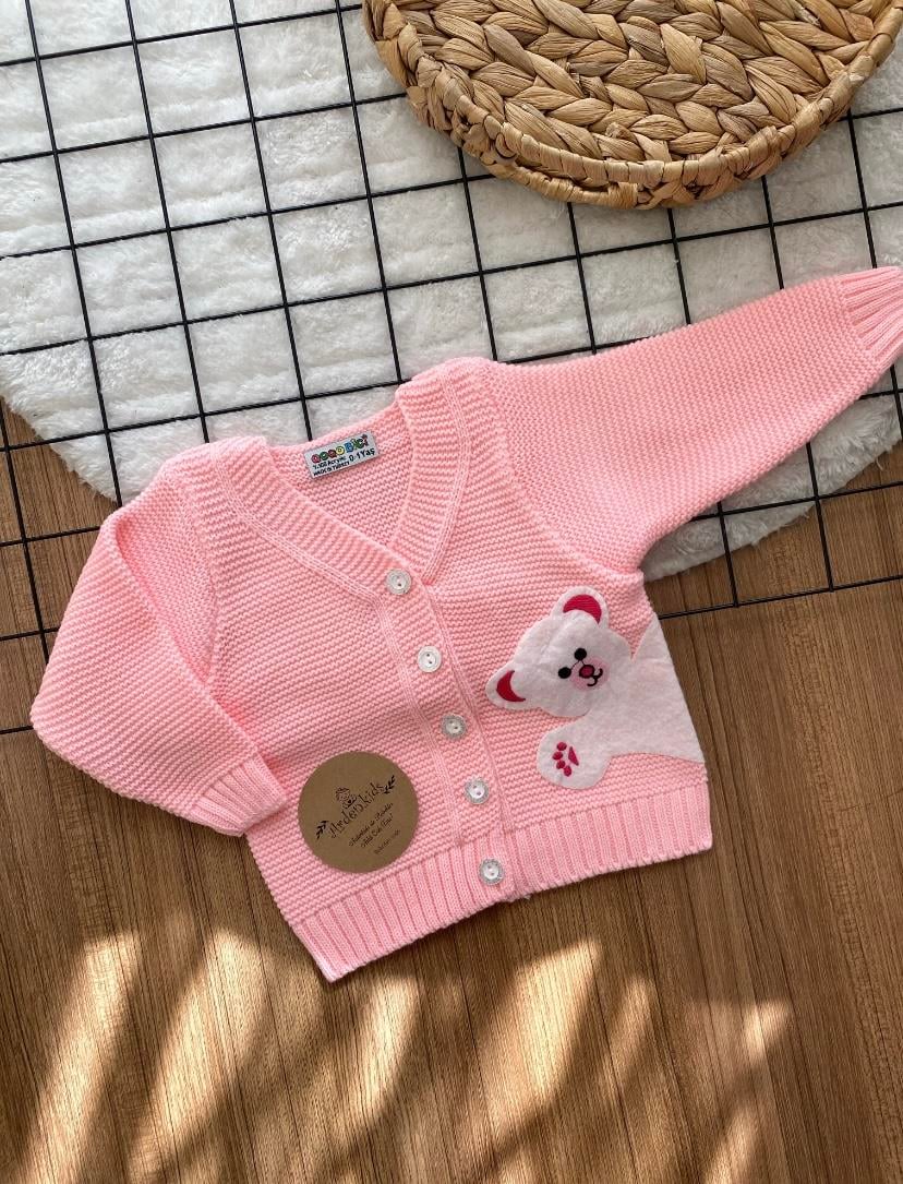 Pembe Ayıcıklı Örme Hırka