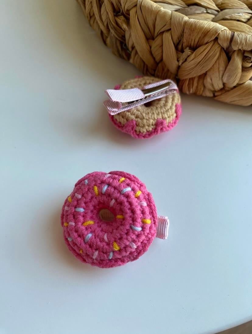 Pembe Donut Amigurumi Klips Toka