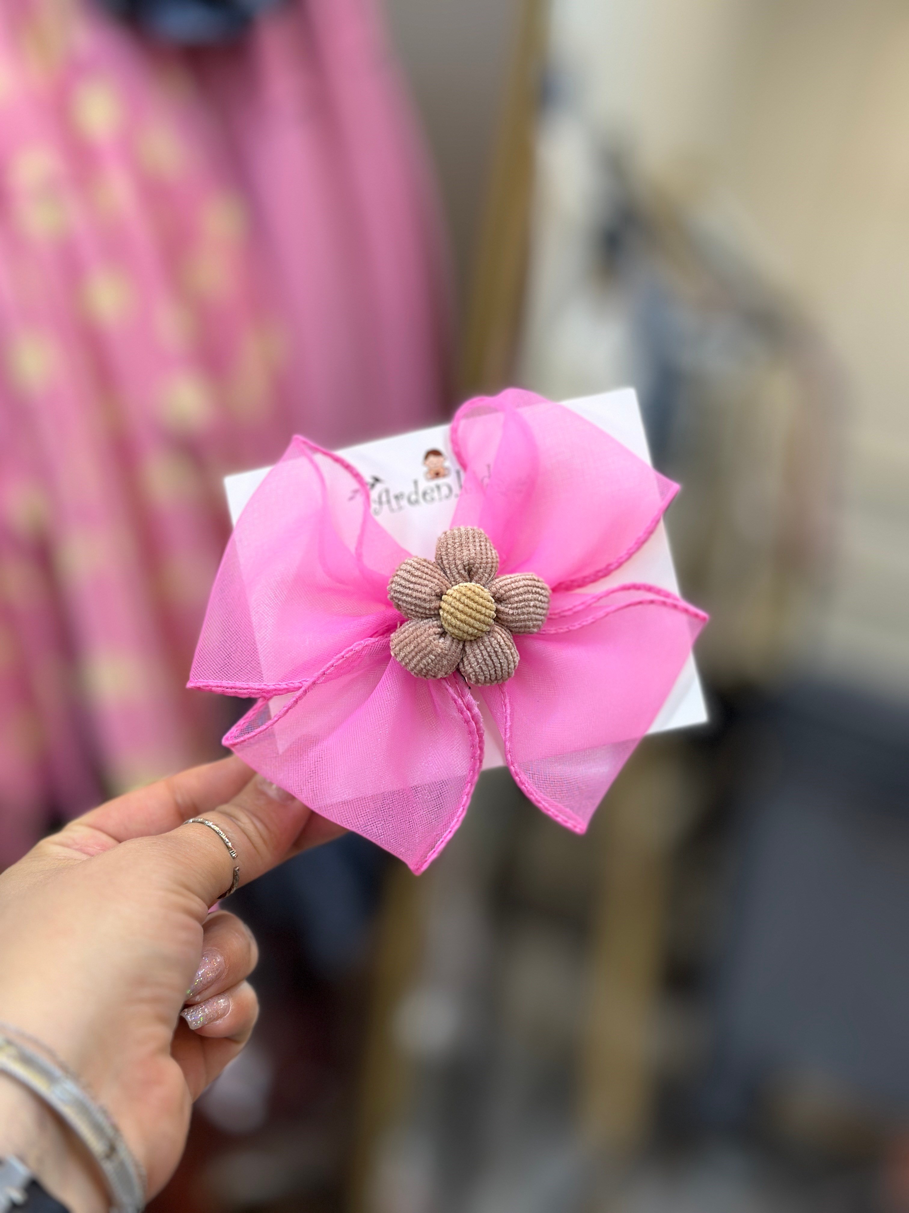 Şeker Pembe Tül Çiçek Detaylı Klips Toka