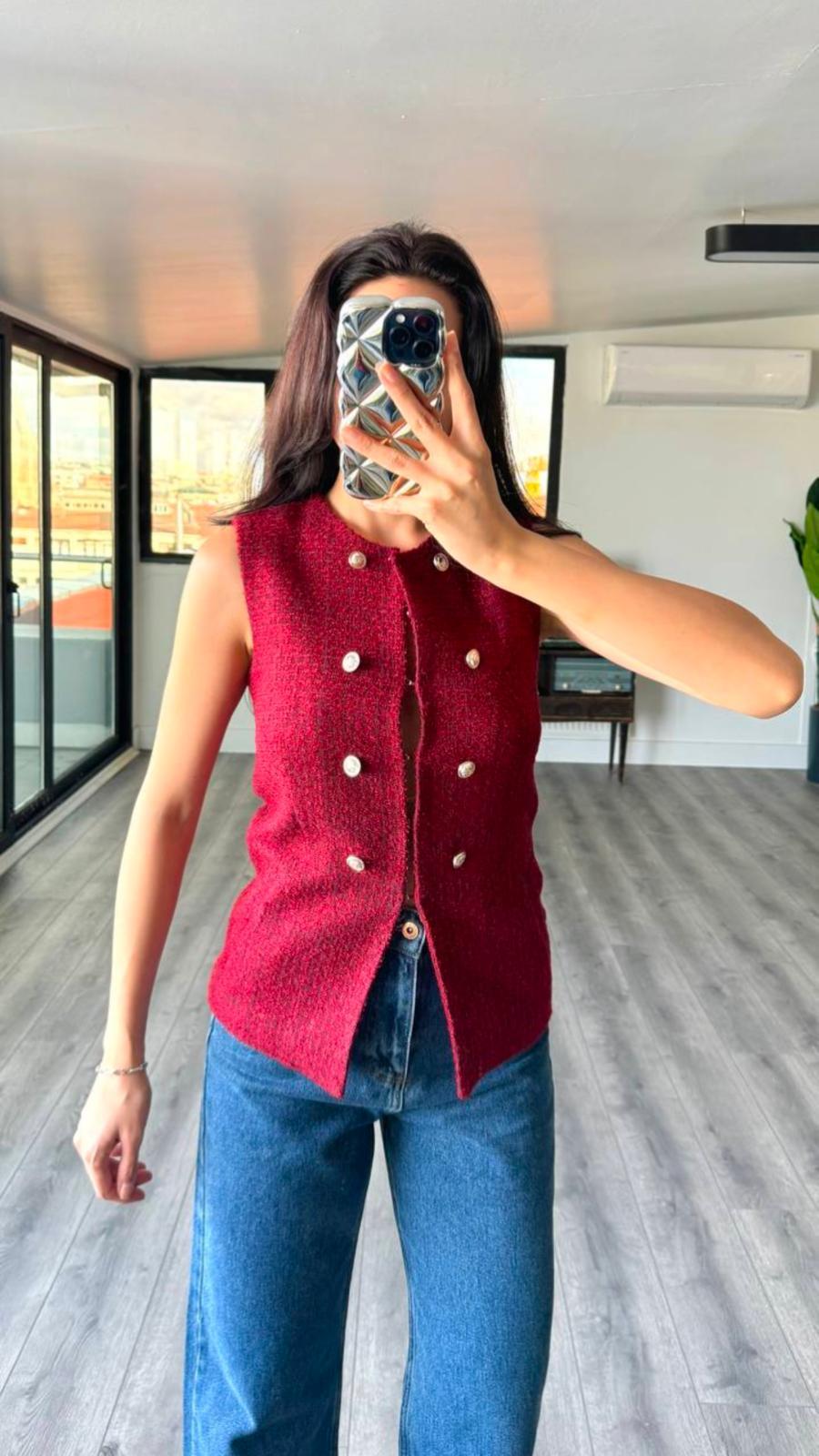 CHANEL FABRIC YELEK BORDO