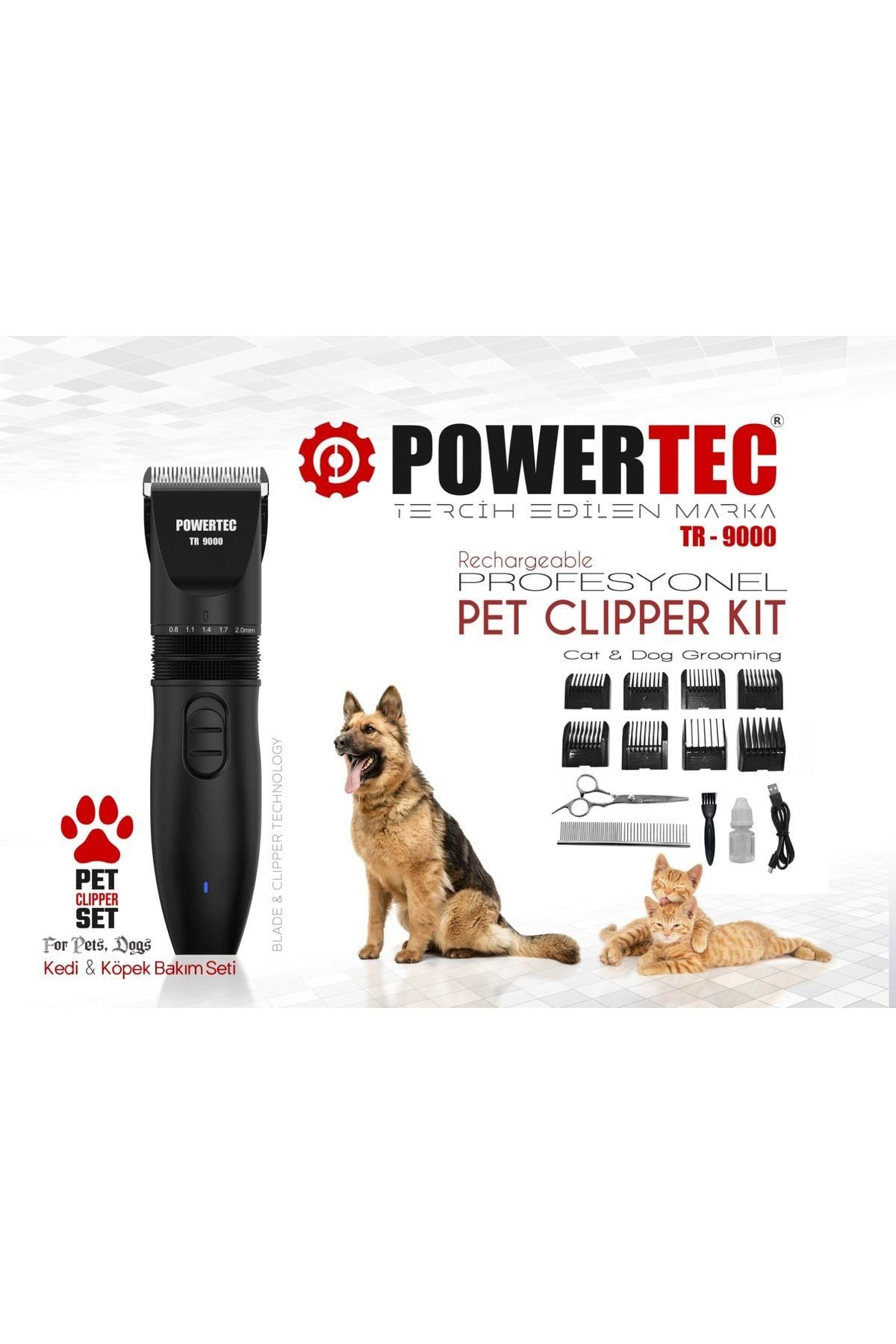 TR-9000 Kedi Köpek Tıraş Makinesi Seti Pet Evcil Hayvan Tüy Kesme (Makas ve Metal Tarak Hediyeli)