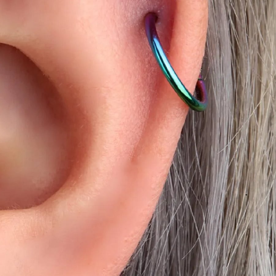 10 mm Hologram Cerrahi Çelik Düz Halka Helix Piercing Lob Kıkırdak Rook Daith Conch