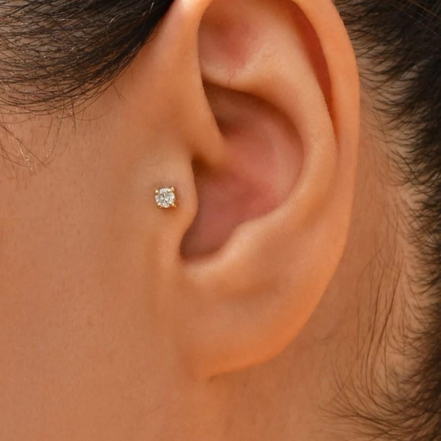 3 MM Tektaş Cerrahi Çelik Piercing Tragus Helix Kıkırdak Conch Gold Renk 6 Mm