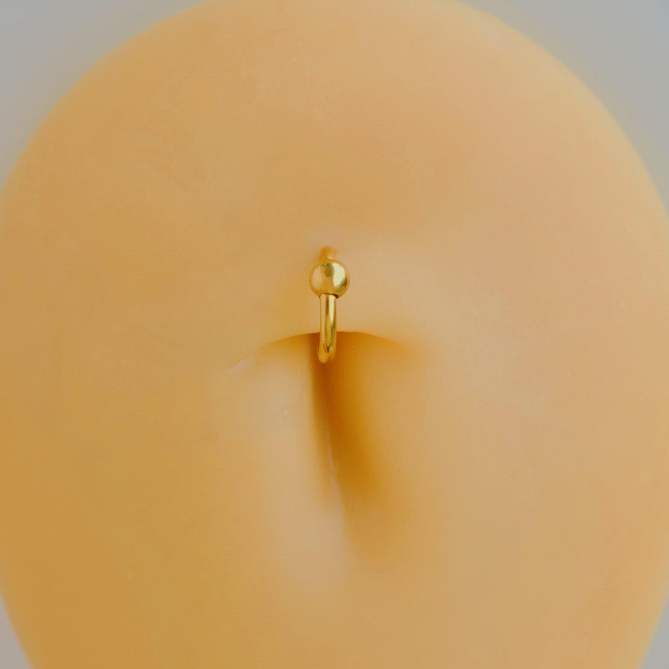 316 L Çelik Küçük Topçuklu Düz Halka Göbek Piercingi 6 mm Gold Renk