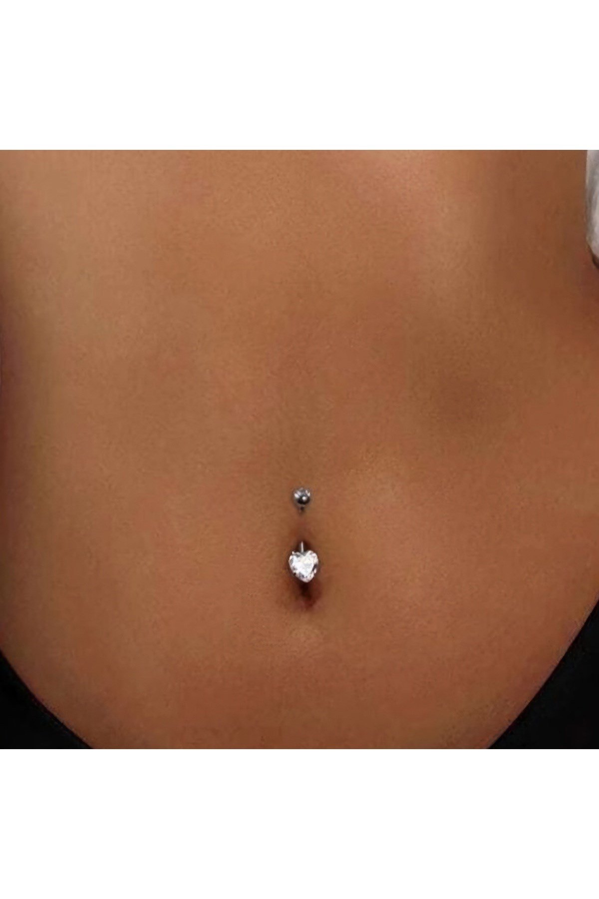 316 L Çelik Zirkon Taşlı Kalp Göbek Piercingi Hologram Taşlı Kalpli Minimal Göbek Piercingi