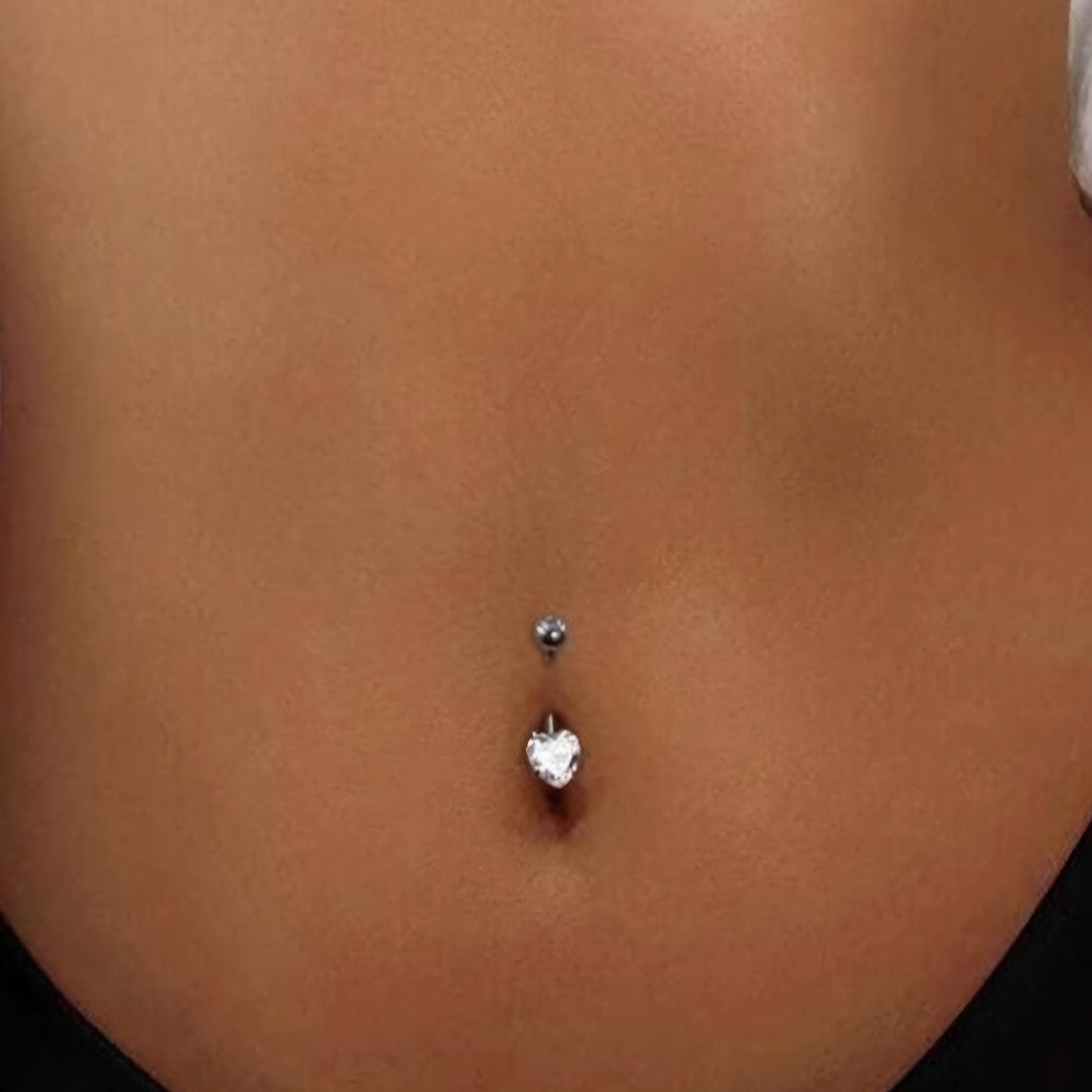 316 L Çelik Zirkon Taşlı Kalp Göbek Piercingi Hologram Taşlı Kalpli Minimal Göbek Piercingi