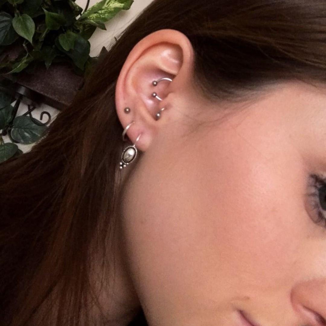 8 mm Düz Çelik Tragus Helix Piercing Rook Daith  Silver Renk Ucu Toplu
