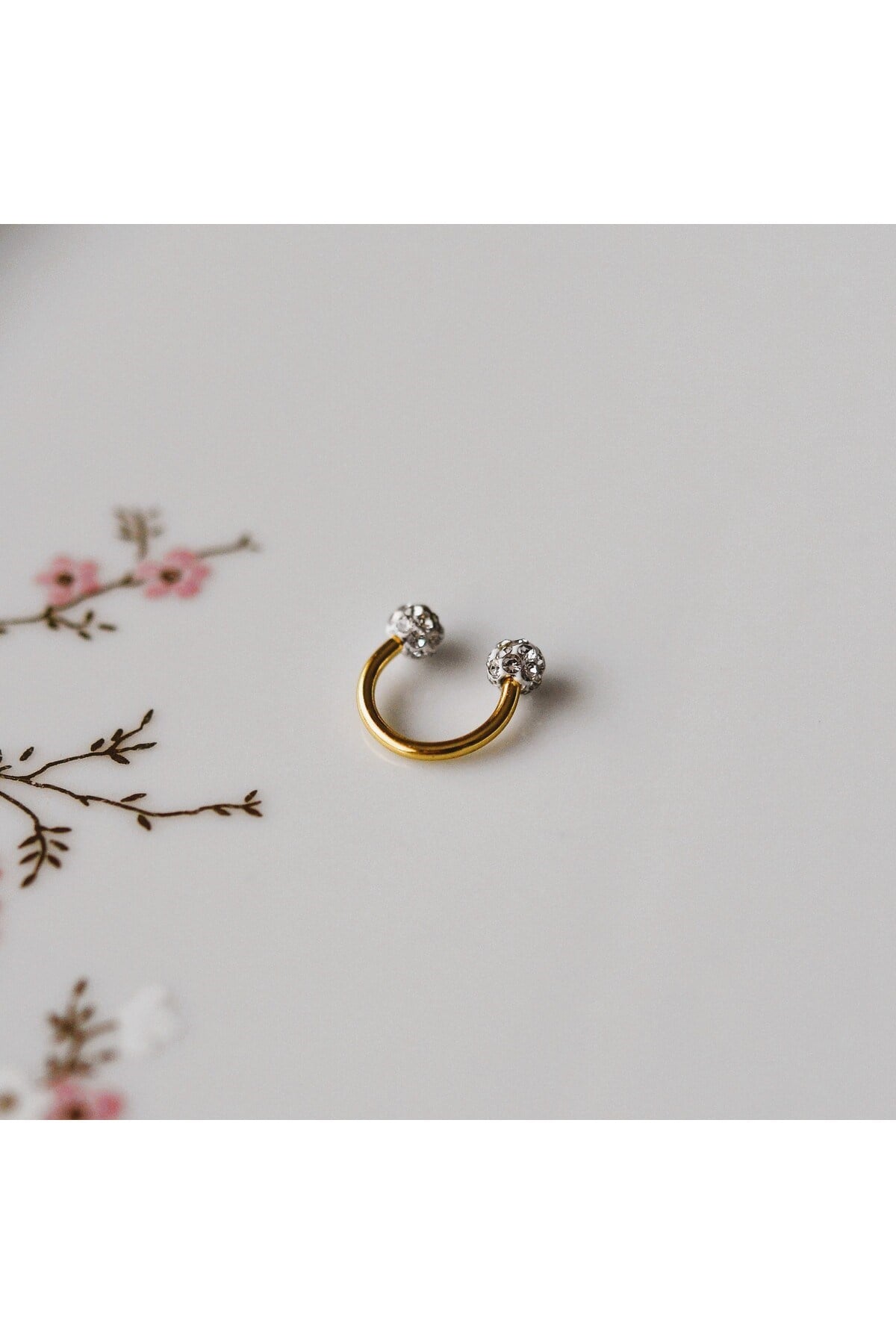 8 mm Gold İki Ucu Taşlı Cerrahi Çelik Tragus Helix Piercing Kıkırdak Septum