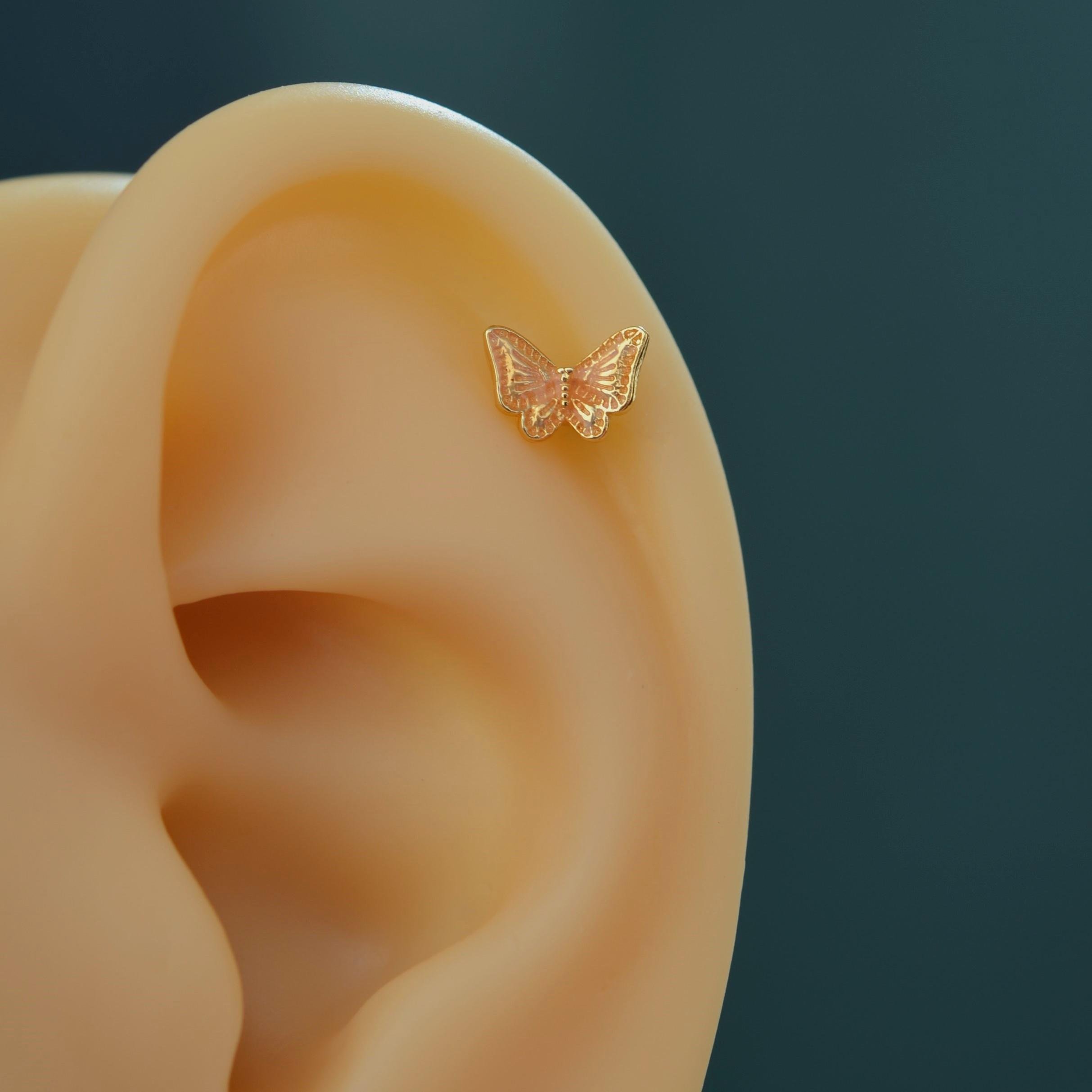 Altın Kelebekli Piercing Çelik Helix Kıkırdak Conch Lob Gold