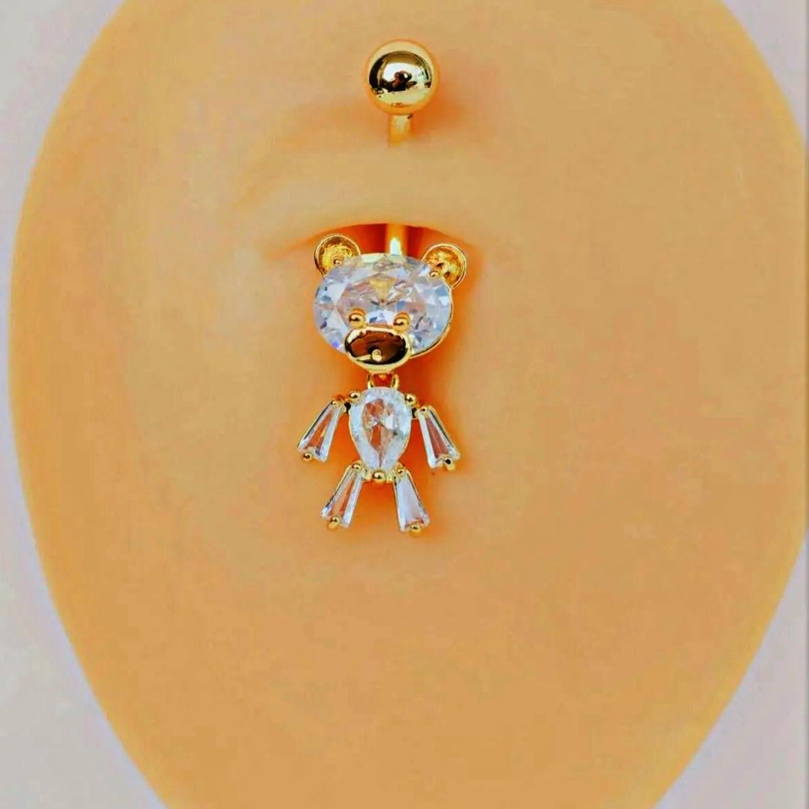 Ayıcıklı Göbek Piercingi Ayıcık Figürlü Göbek Piercing Gold