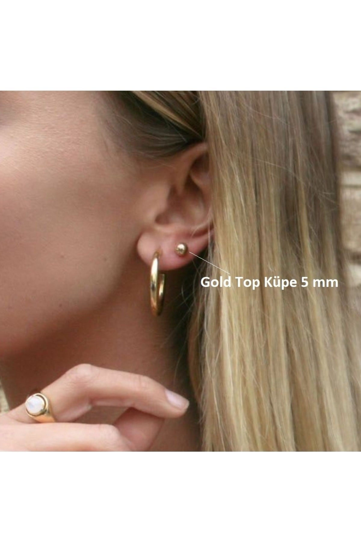 Çelik Gold Top Küpe 5 Mm Çift