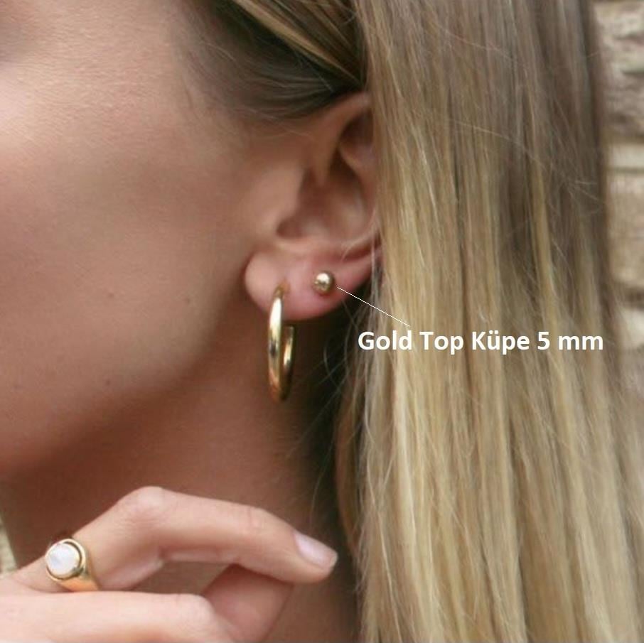 Çelik Gold Top Küpe 5 mm Çift