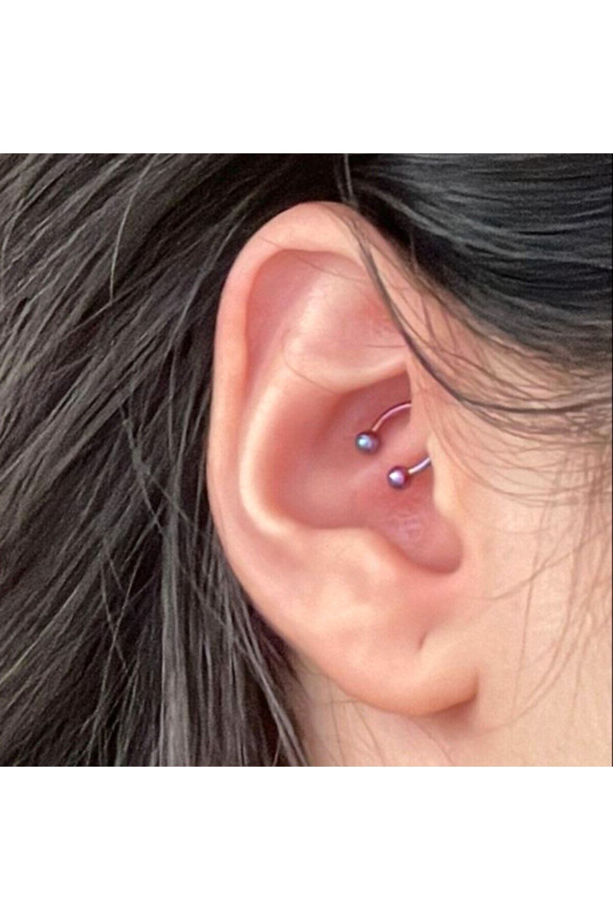 Çelik Tragus 6 Mm Helix Piercing Hologram Renk Ucu Toplu