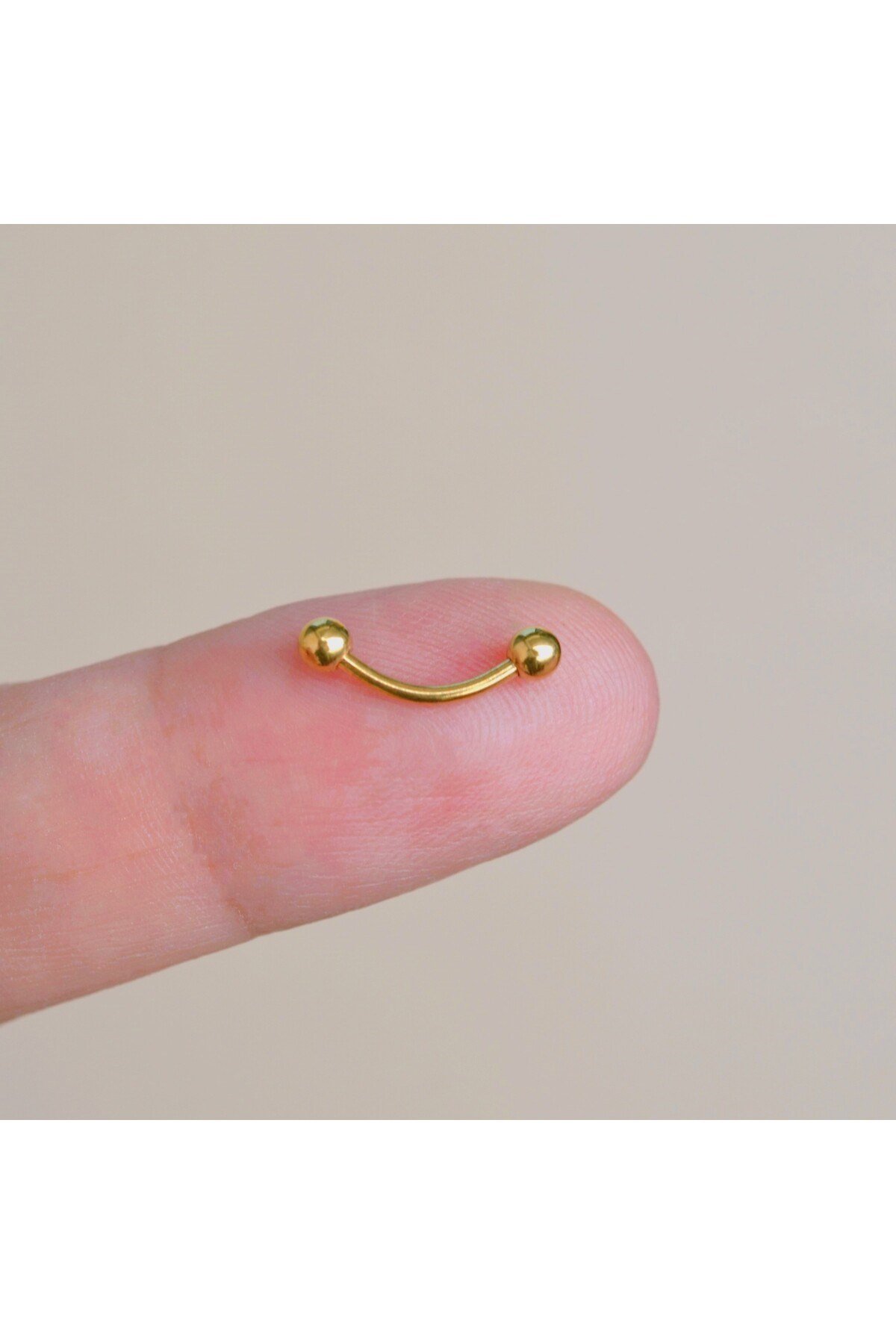 Cerrahi Çelik 8 mm İki Ucu Toplu Minimal Göbek Piercingi Gold Renkli