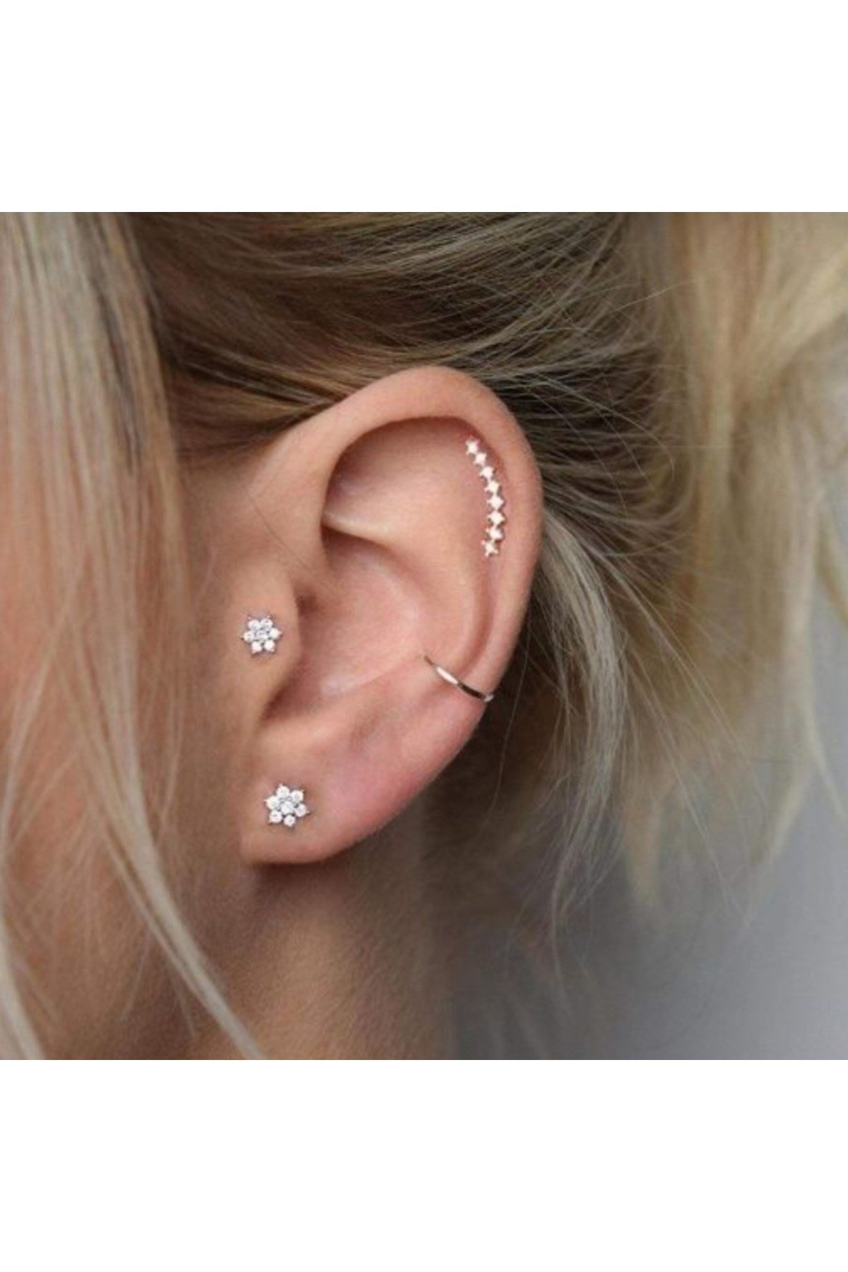 Cerrahi Çelik Çiçek Piercing Tragus Helix Conch Kıkırdak Lob Gümüş Renk