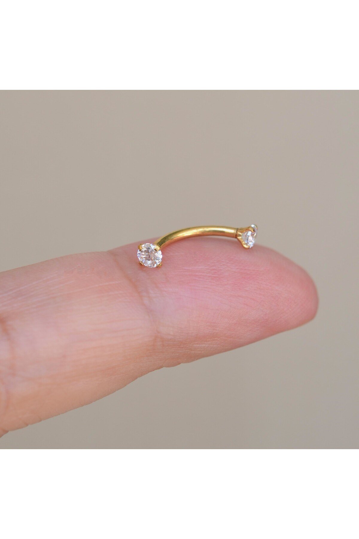 Cerrahi Çelik Küçük Taşlı Göbek Piercingi Gold Renk Minimal Ürün